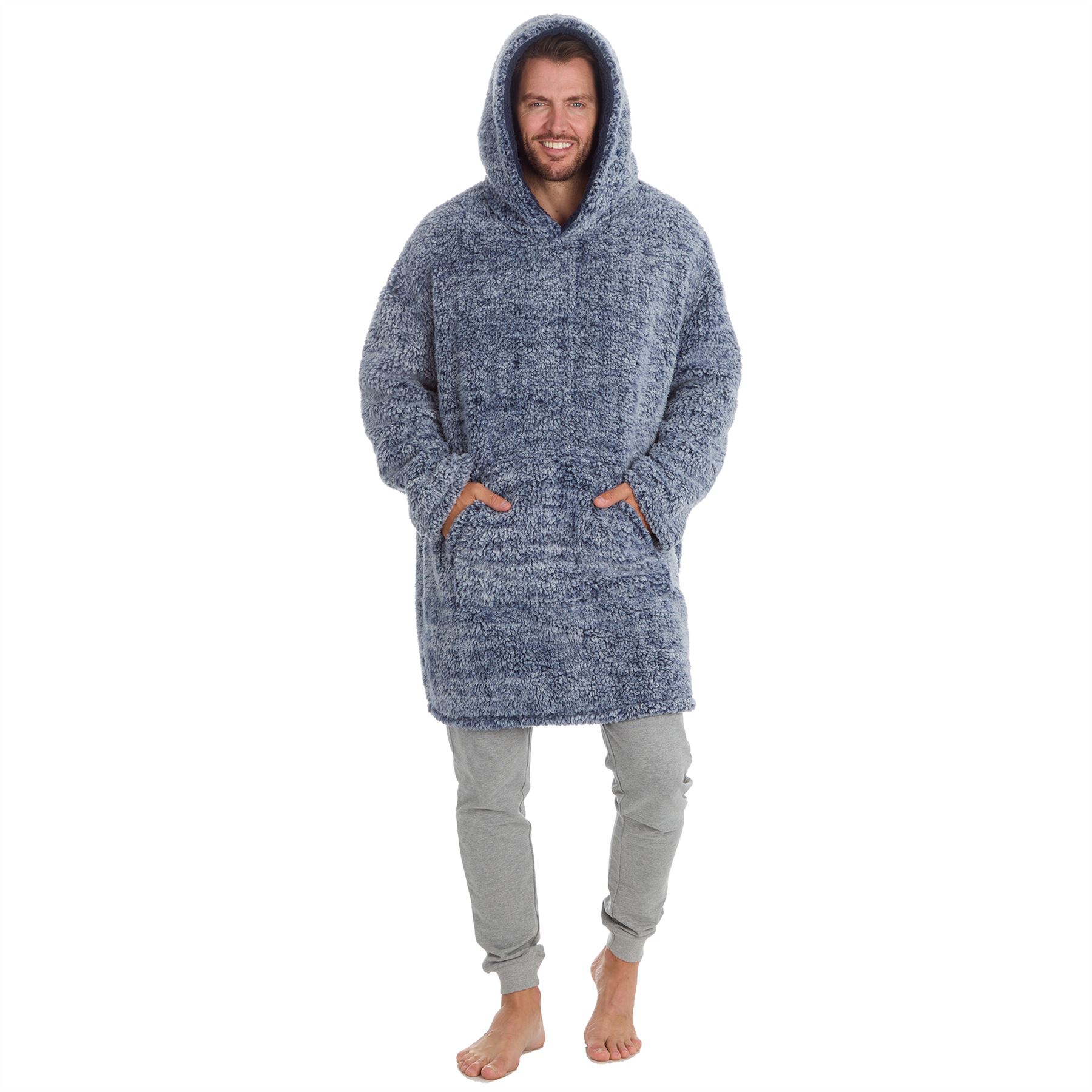 Mens Sherpa Fleece Hoodie Adults Frosted Oversized Warm Winter Nightwear - Picture 13 of 15