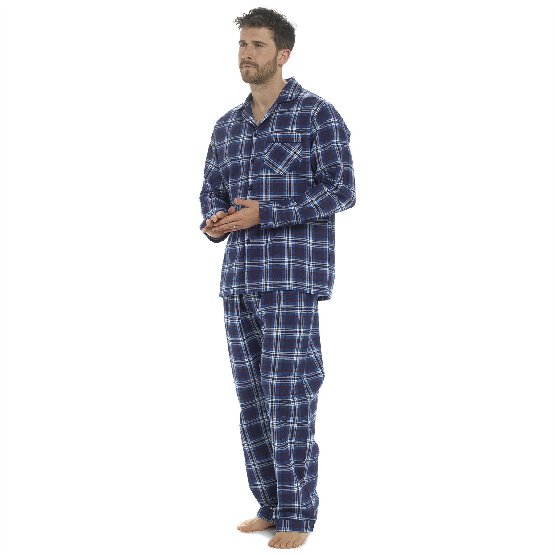 Herren-Pyjama-Set aus 100 % gebürstete Baumwolle Flanell kariert gestreift traditionelle PJs - Bild 18 von 28