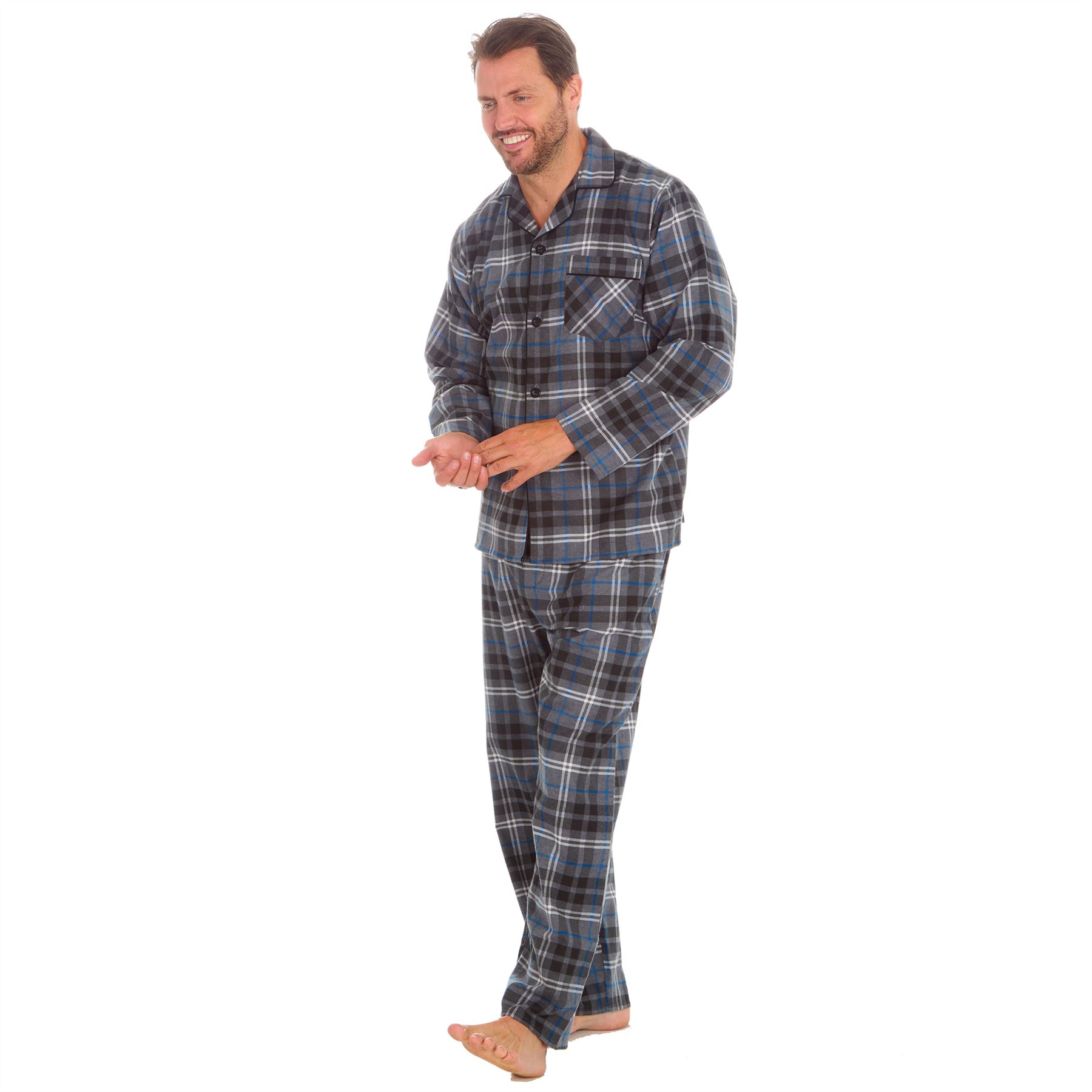 Mens Flannel Pyjamas 100% Brushed Cotton Check Pajama Set Traditional PJs - Picture 16 of 25