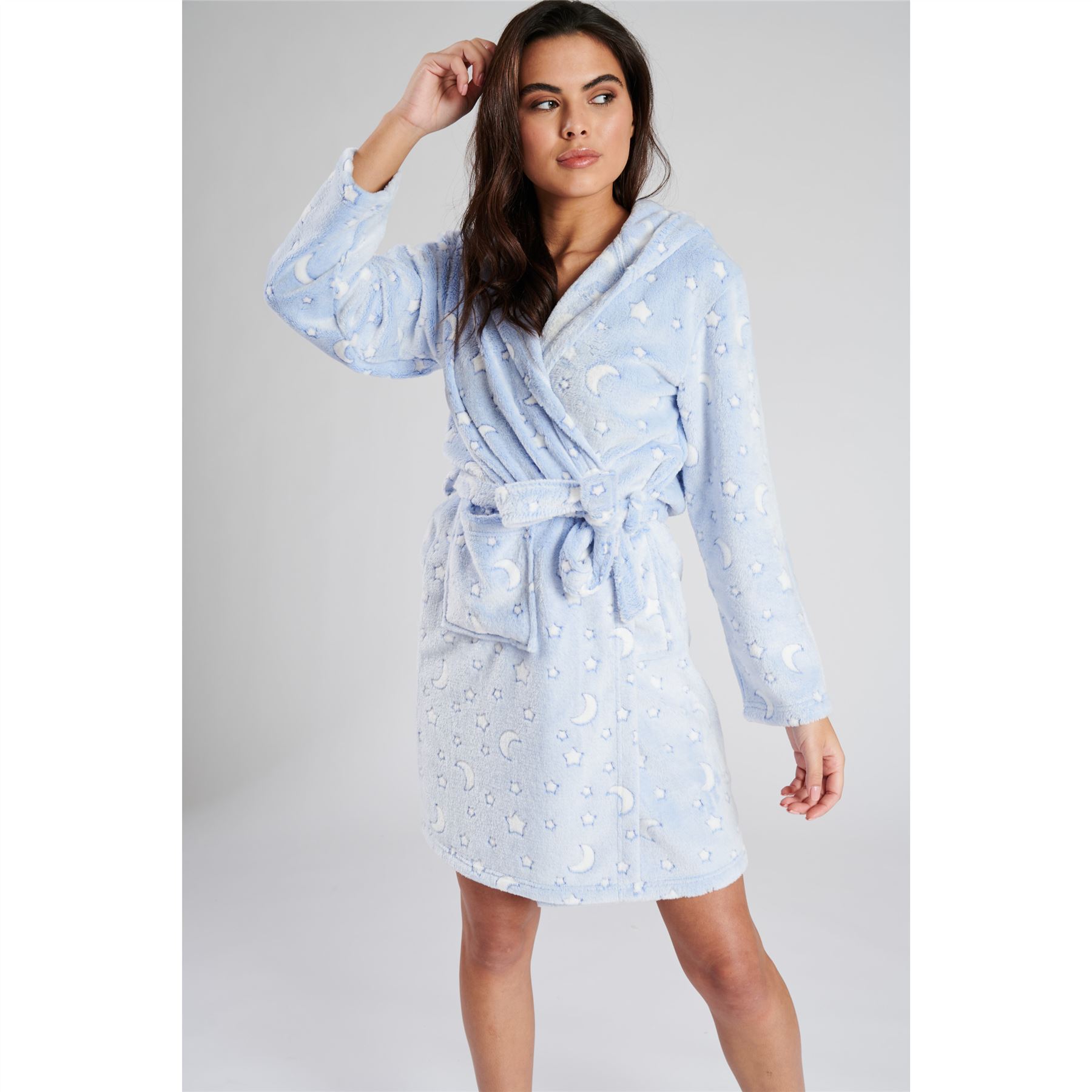Ladies Super Soft Hooded Fleece Robe Dressing Gown - Picture 42 of 75