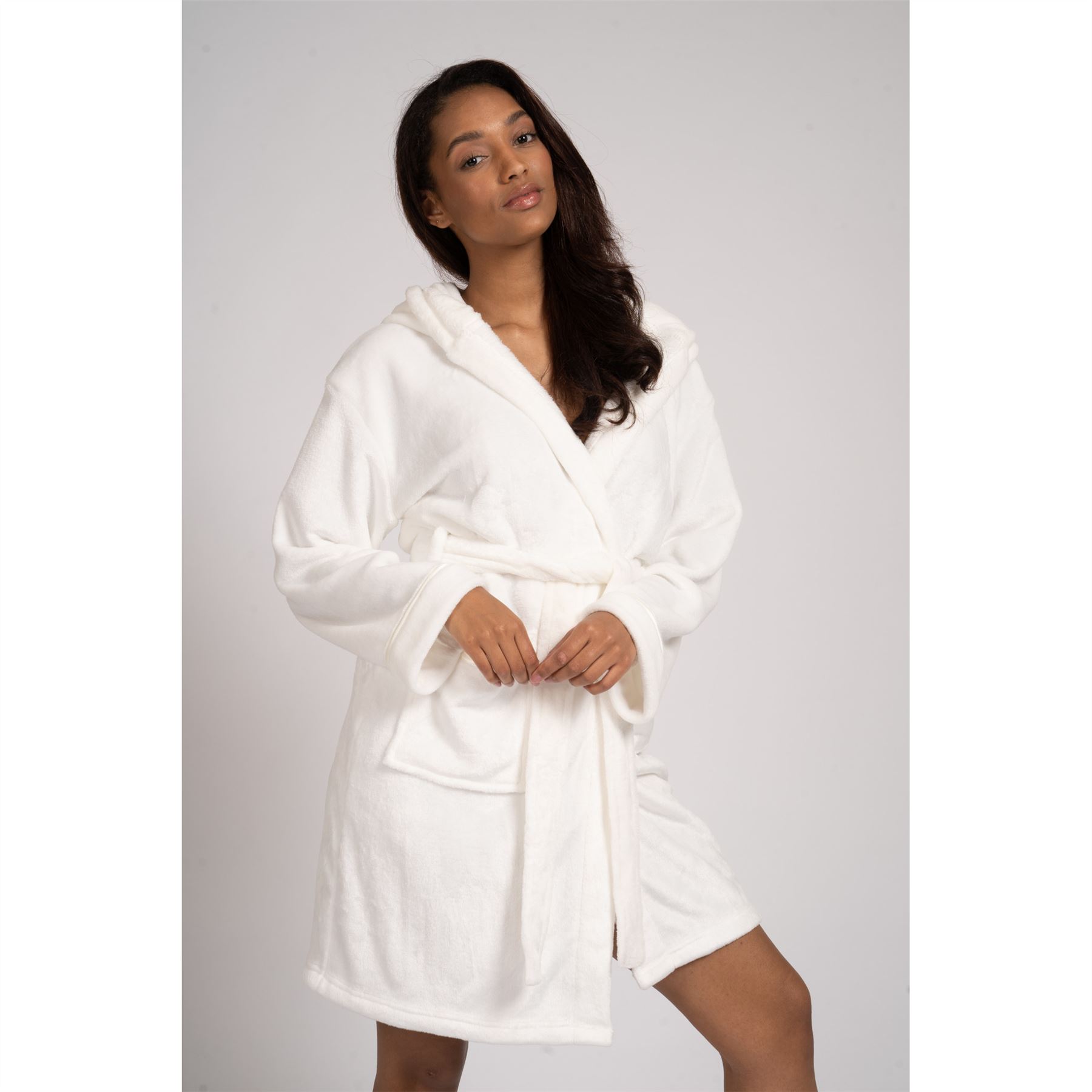 Ladies Super Soft Hooded Fleece Robe Dressing Gown - Picture 26 of 75