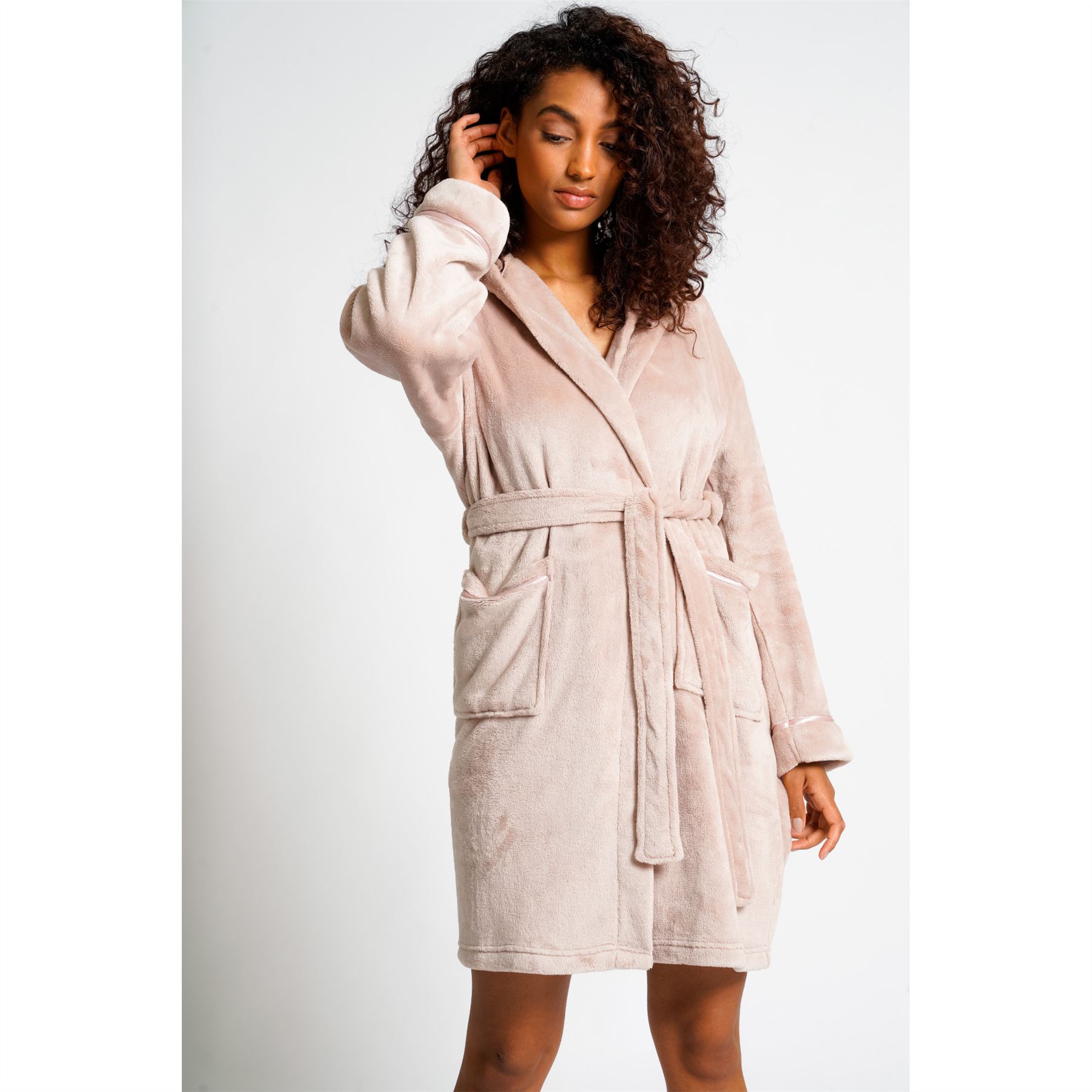 Ladies Super Soft Hooded Fleece Robe Dressing Gown - Picture 29 of 75