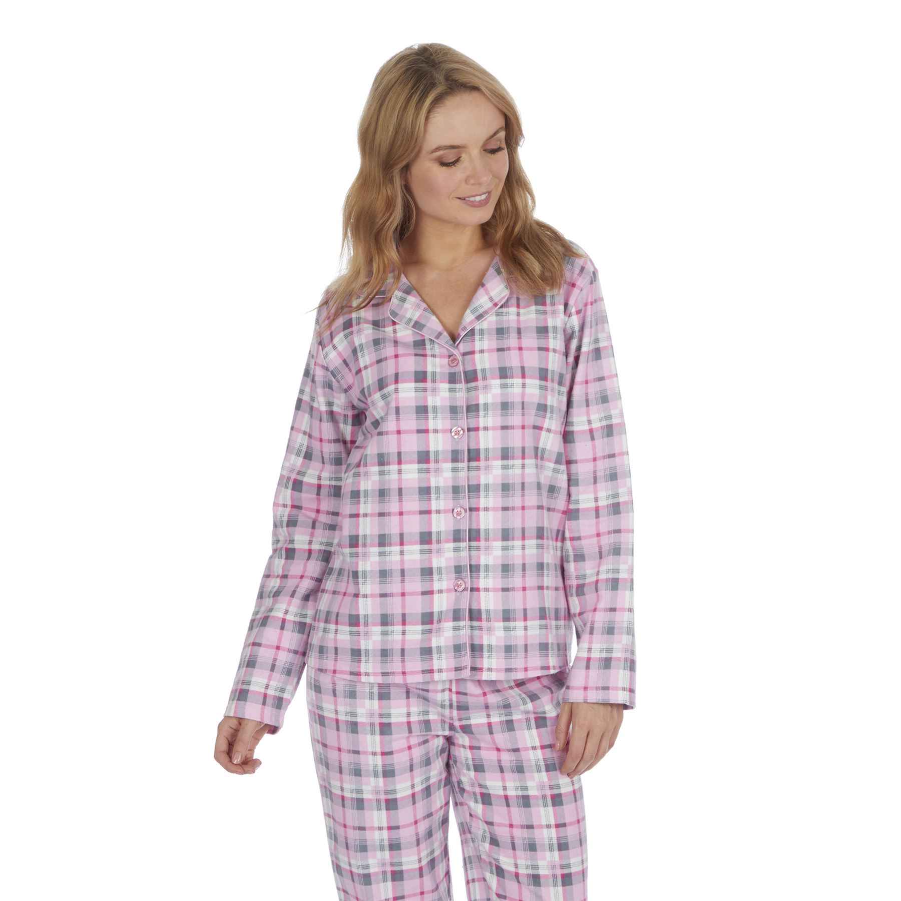 Ladies/Womens 100% Brushed Cotton Flannel Check Pyjamas Pyjama PJ Set | eBay