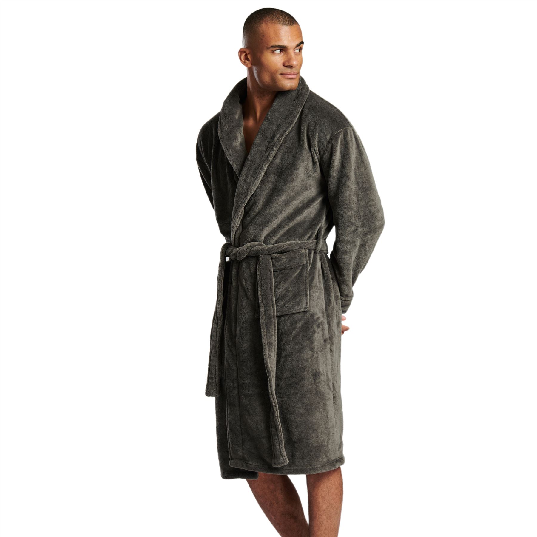 Bata lisa con cuello chal cálido polar suave para hombre - Imagen 15 de 23