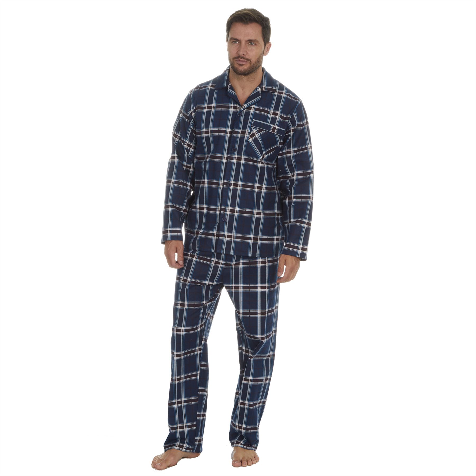 Mens Flannel Pyjamas 100% Brushed Cotton Check Pajama Set Traditional PJs - Picture 9 of 25