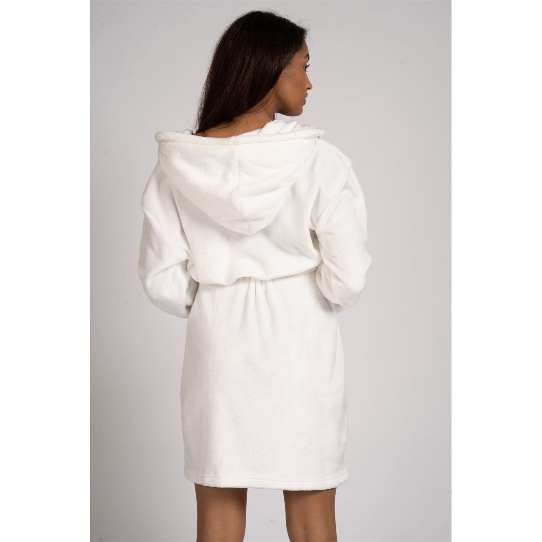 Ladies Super Soft Hooded Fleece Robe Dressing Gown - Picture 27 of 75