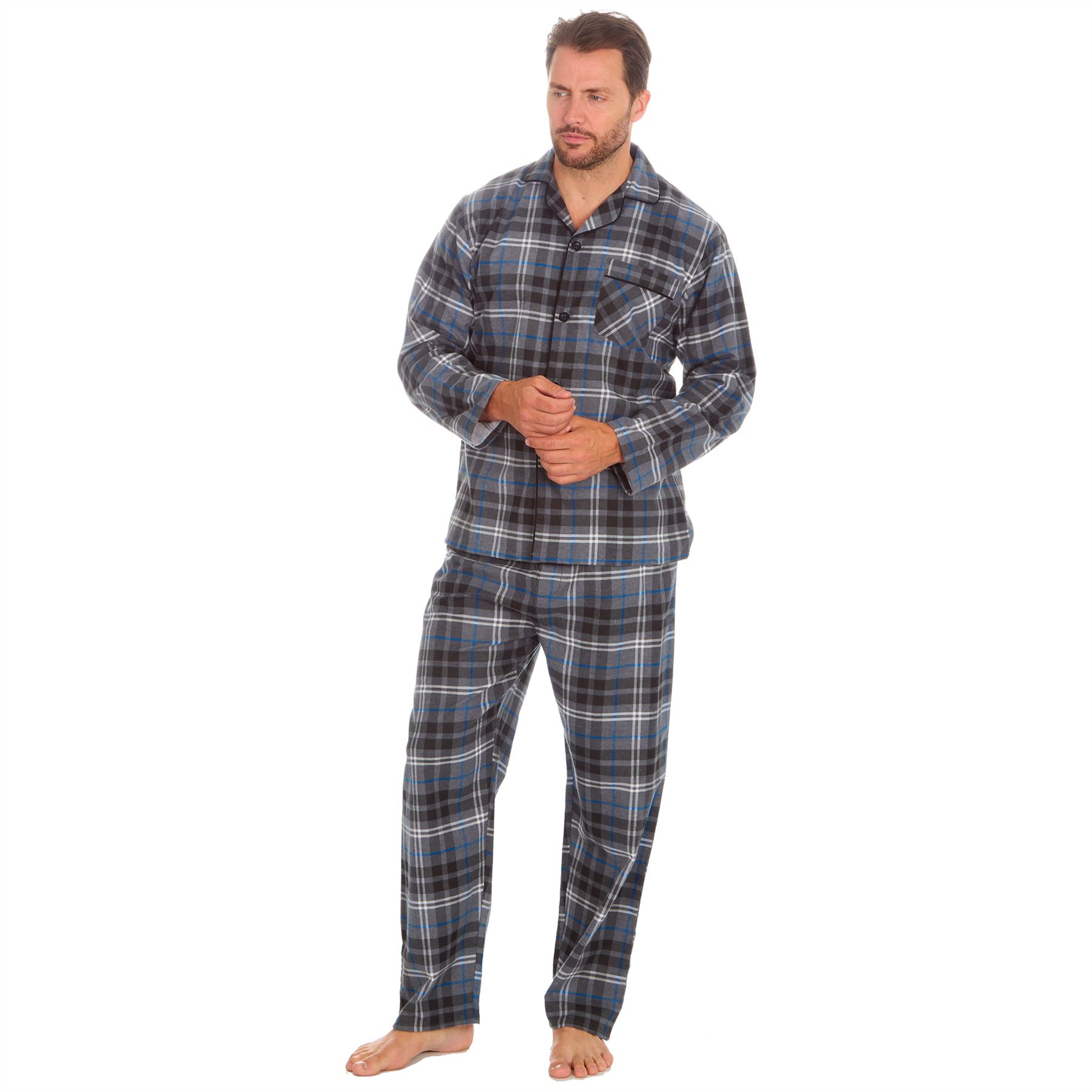 Mens Flannel Pyjamas 100% Brushed Cotton Check Pajama Set Traditional PJs - Picture 17 of 25