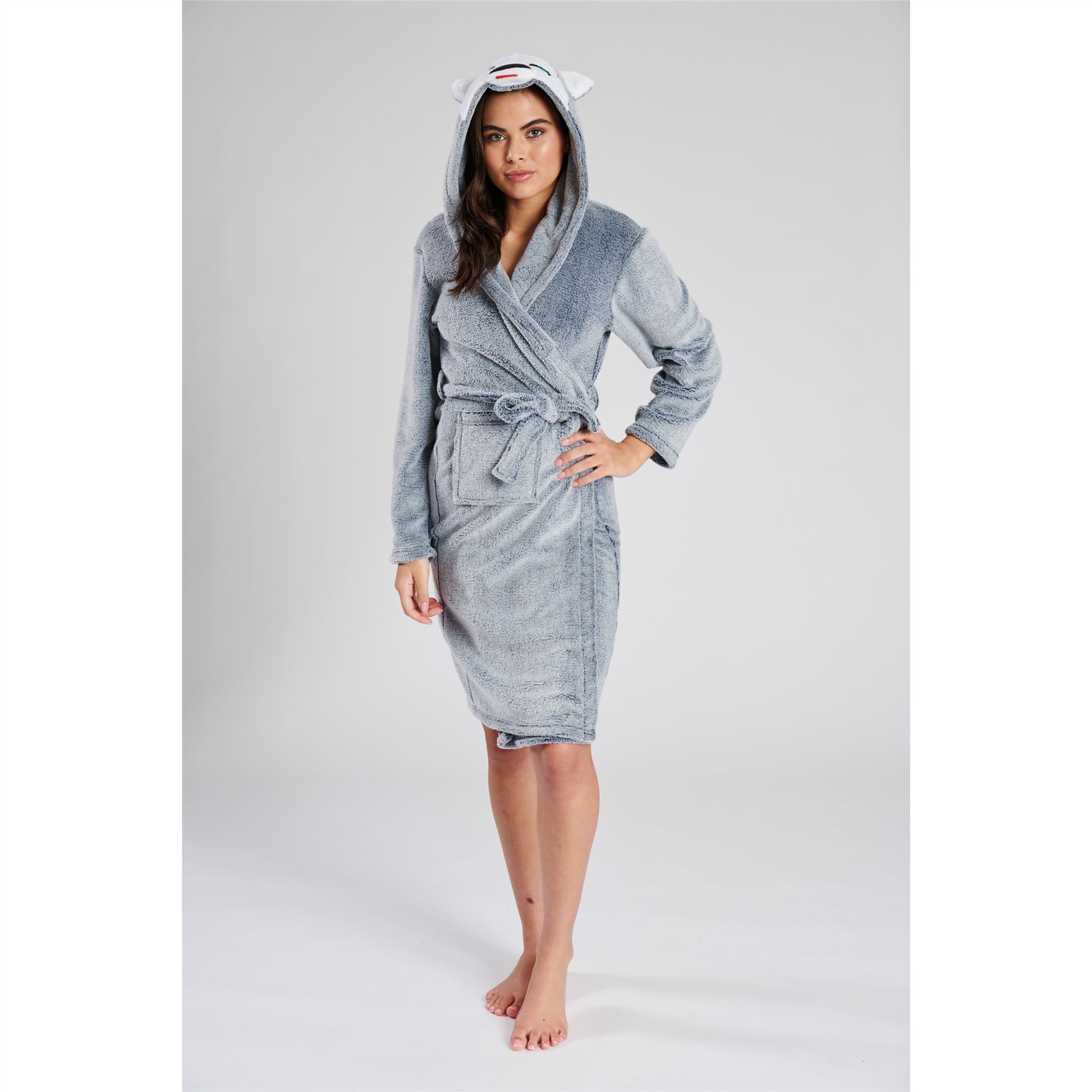 Womens Fleece Robe Dressing Gown With Novelty Hood Ladies Girls Size 8-22 - Picture 20 of 75