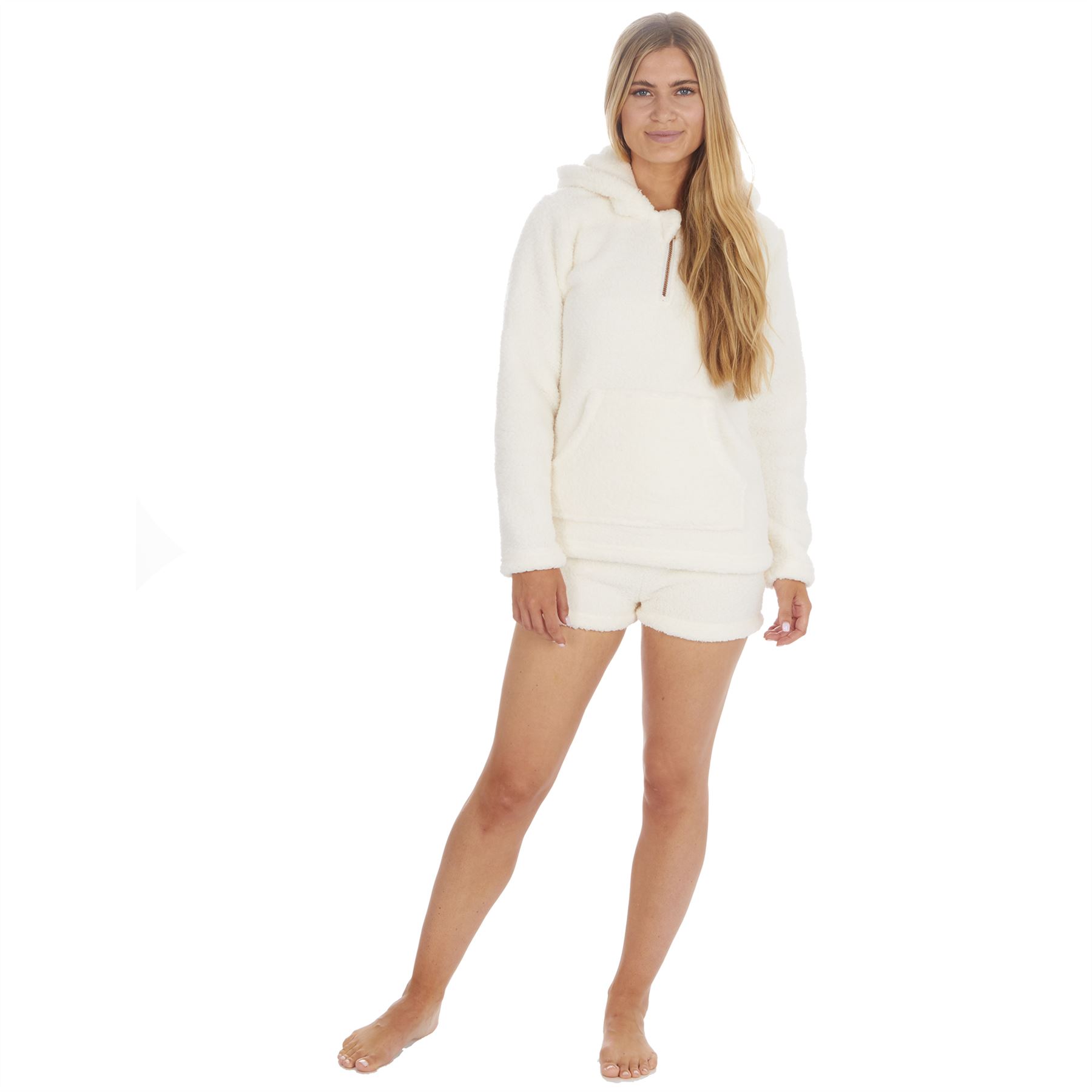 Damen weicher dicker Sherpa Kapuze Borg Fleece Hoodie Pullover Hoody Lounge Top - Bild 8 von 15