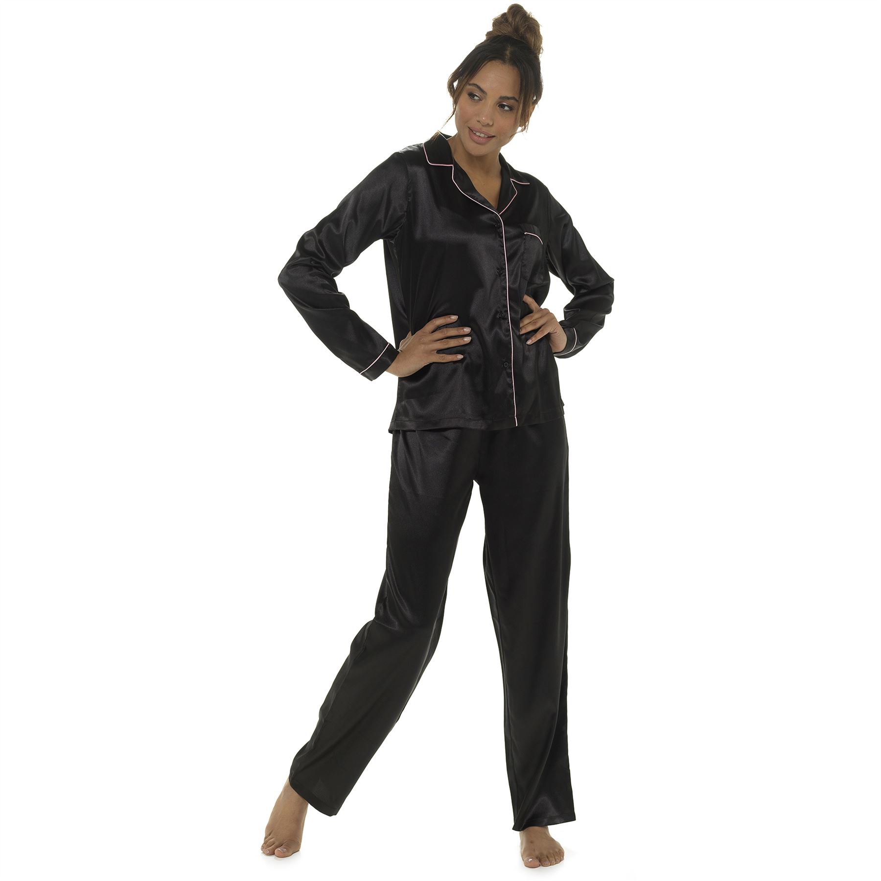 Pijamas de satén manga larga para dama/mujer PJs talla 8-22 - Imagen 2 de 5