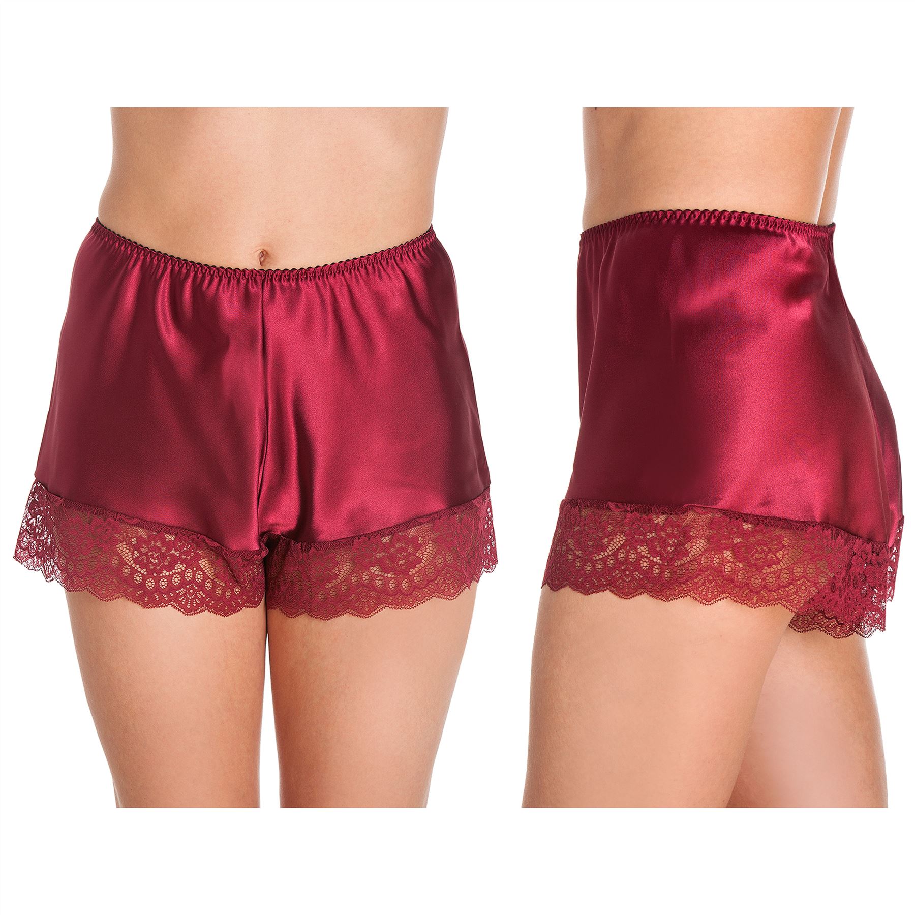 Satin French Knickers Ladies Deep Lace Silky Shorts Briefs Sexy Pyjamas - Picture 13 of 21