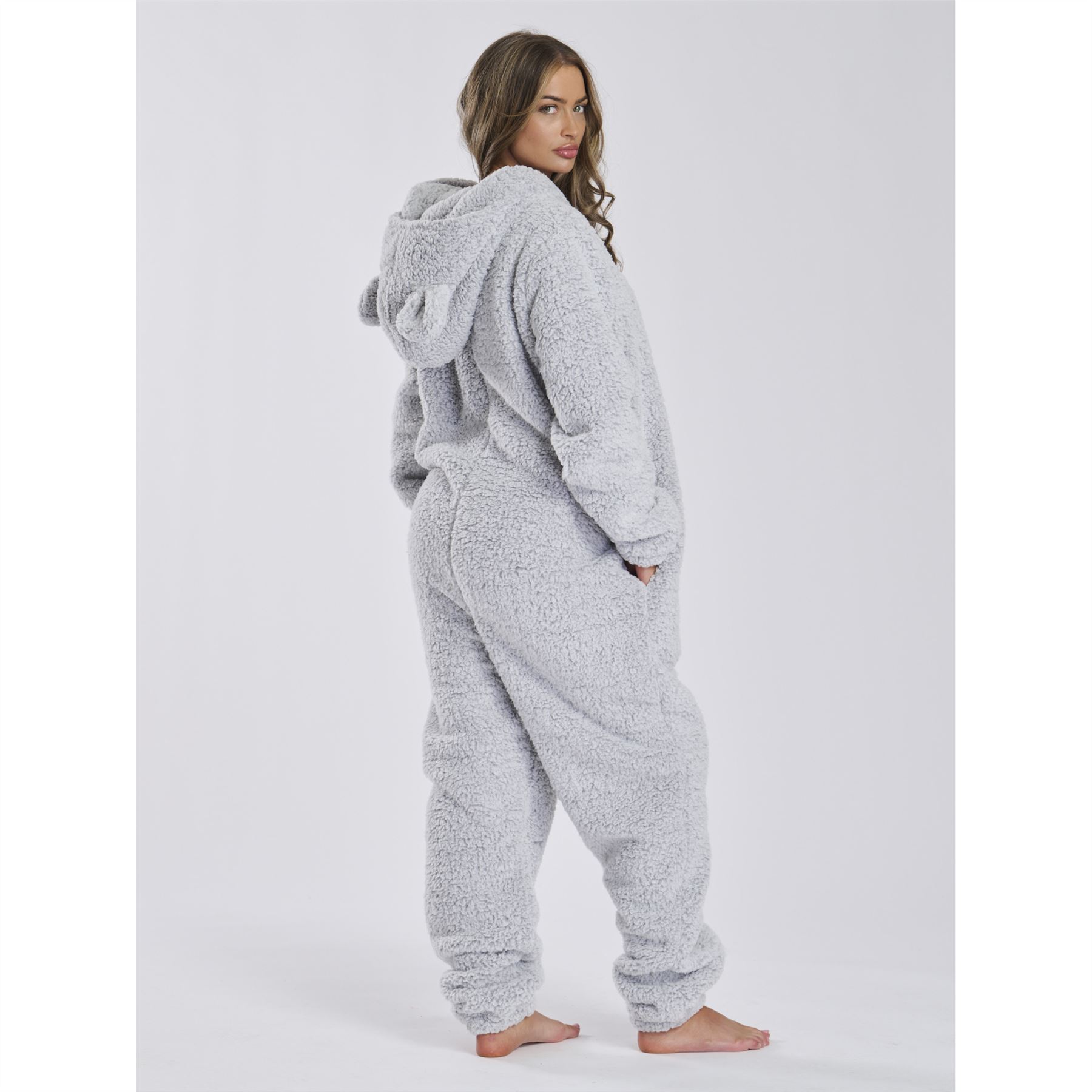 Ladies Teddy Fleece Sherpa All In One With Hood Warm Loungewear - Picture 47 of 51