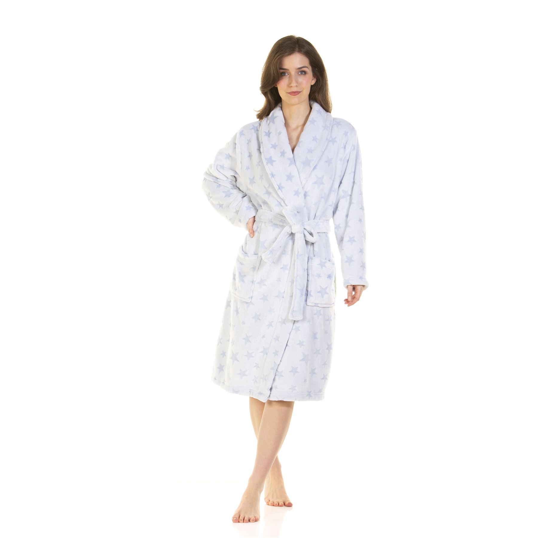 Womens Ladies Supersoft Cut Out Fleece Robe Dressing Gown Stars Zebra Size 10-20 - Picture 13 of 20
