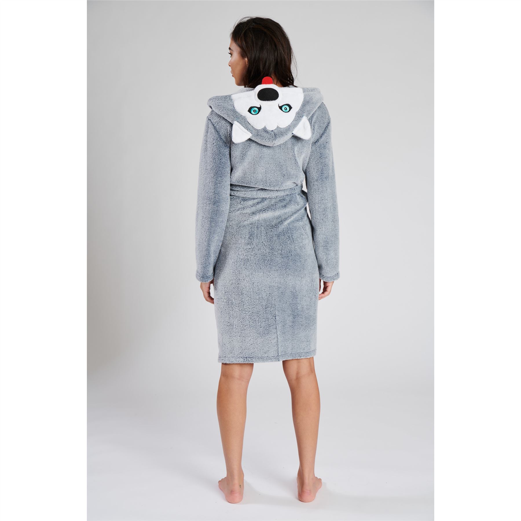 Womens Fleece Robe Dressing Gown With Novelty Hood Ladies Girls Size 8-22 - Picture 21 of 75