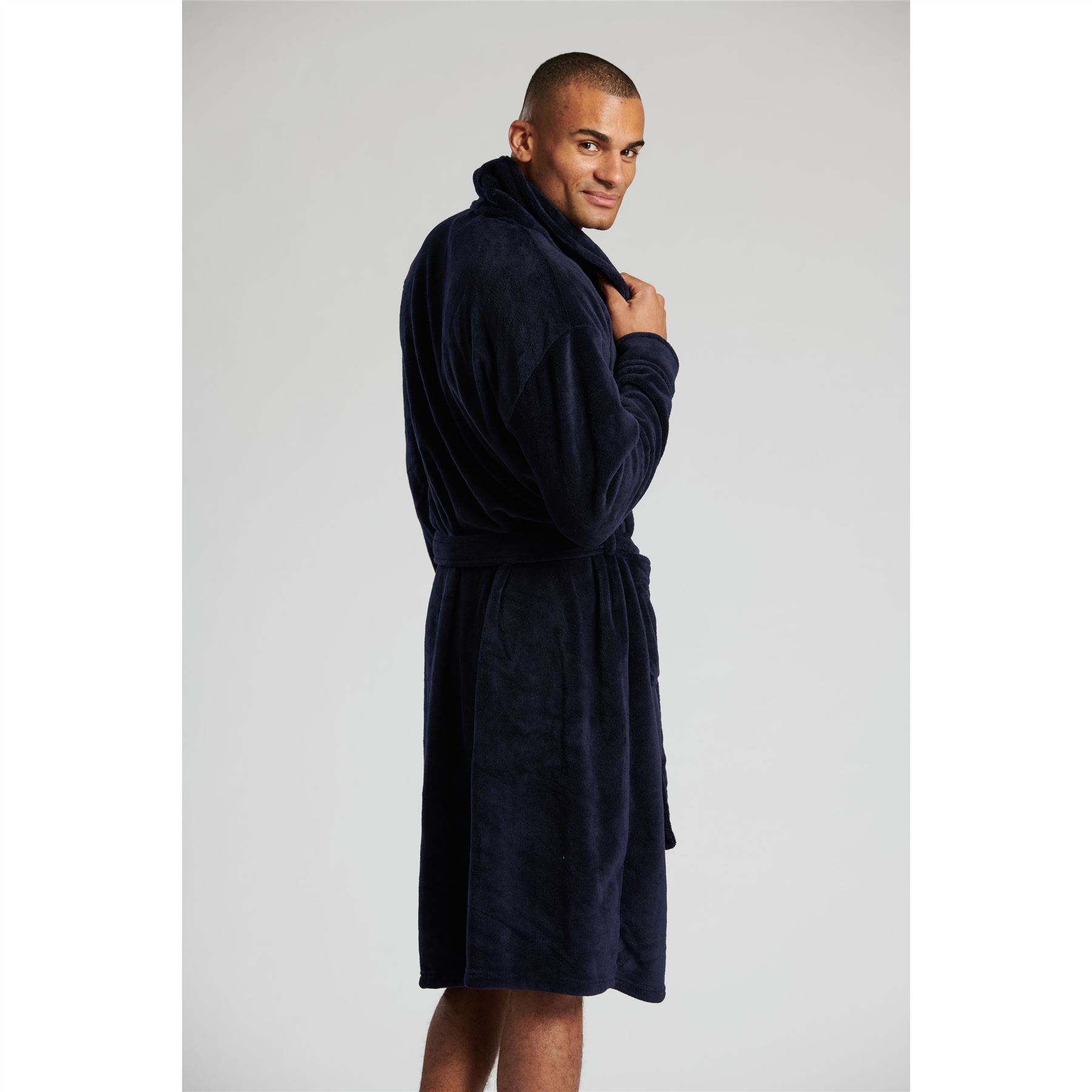 Bata lisa con cuello chal cálido polar suave para hombre - Imagen 22 de 23