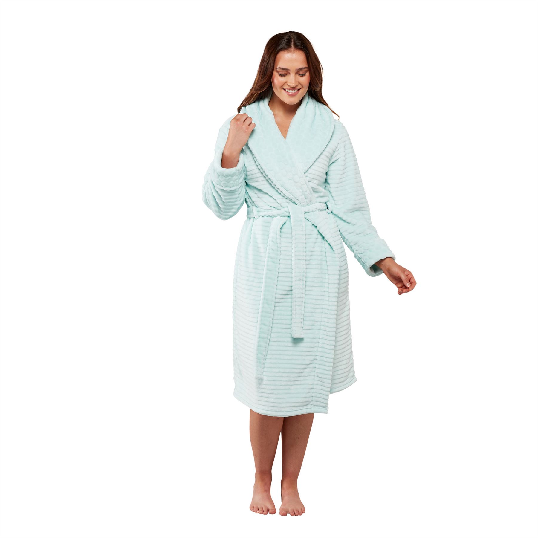 Womens Dressing Gown Ladies Cut Out Shawl Collar Fleece Super Soft Robe UK 10-20 - Picture 13 of 31
