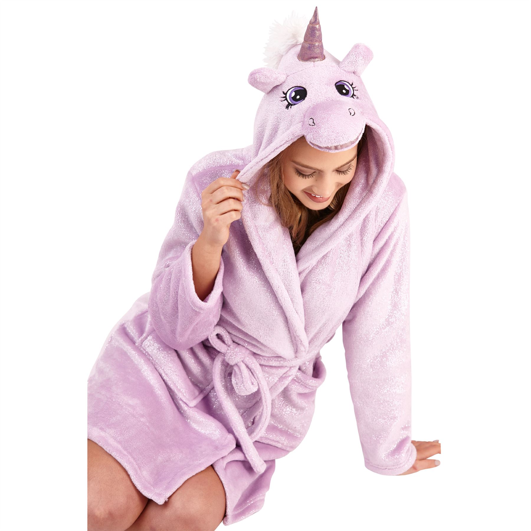 Womens Fleece Robe Dressing Gown With Novelty Hood Ladies Girls Size 8-22 - Picture 42 of 75