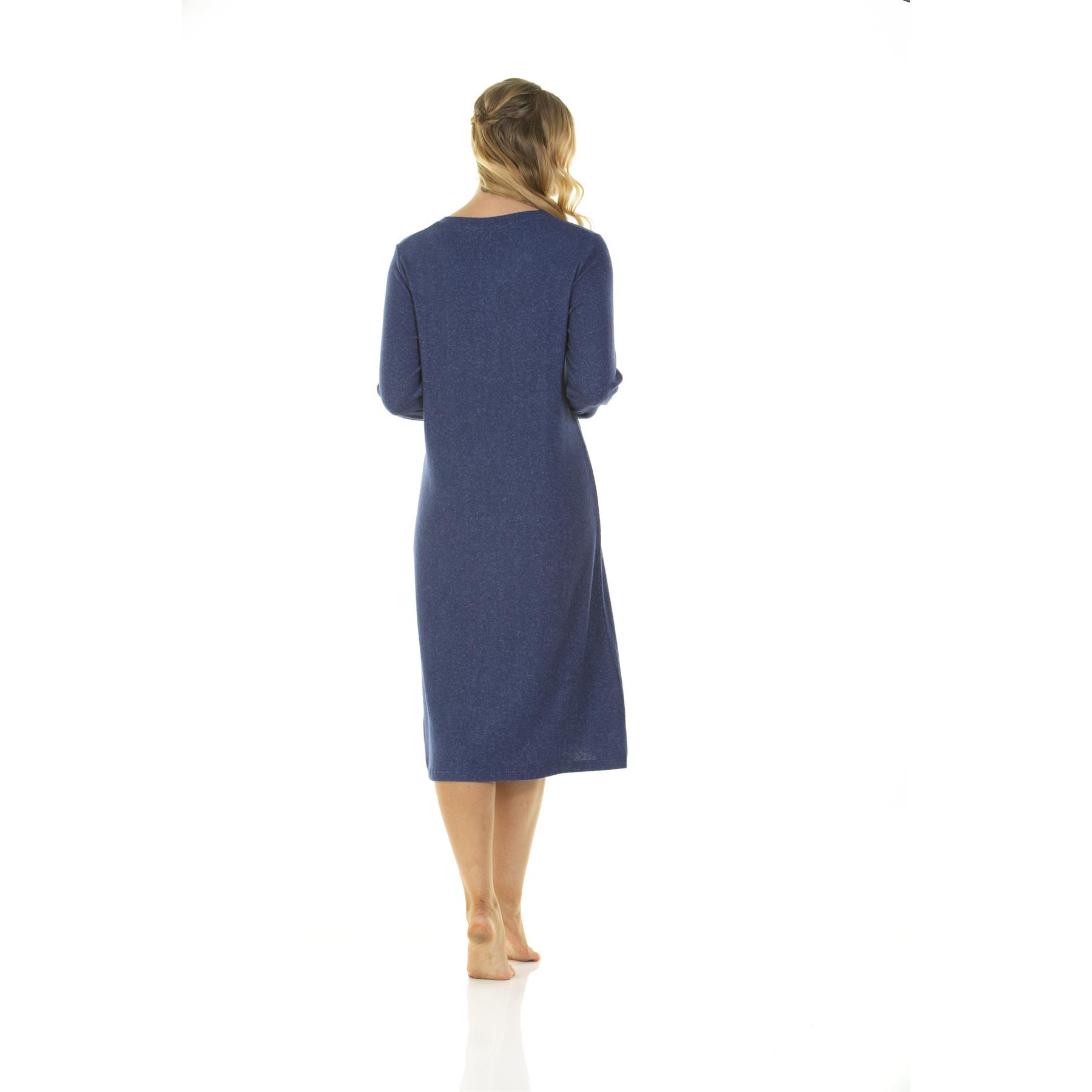 Womens Ladies Brushed Long Sleeve Nightdress Nightie Size 8-22 - Picture 27 of 33