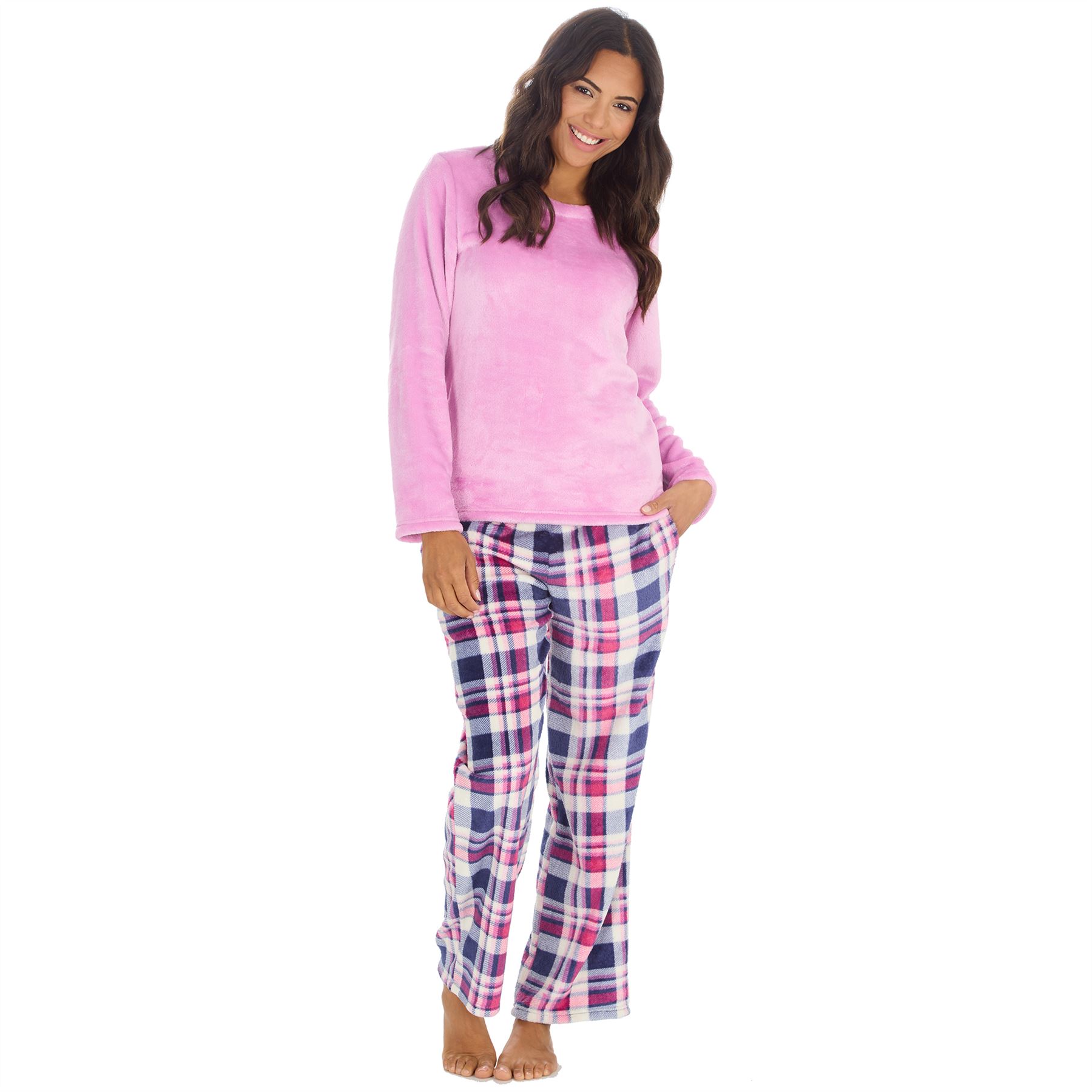 Womens Fleece Pyjamas Ladies Lounge Pyjama Nightwear Set Size 8-22 - Picture 14 of 40
