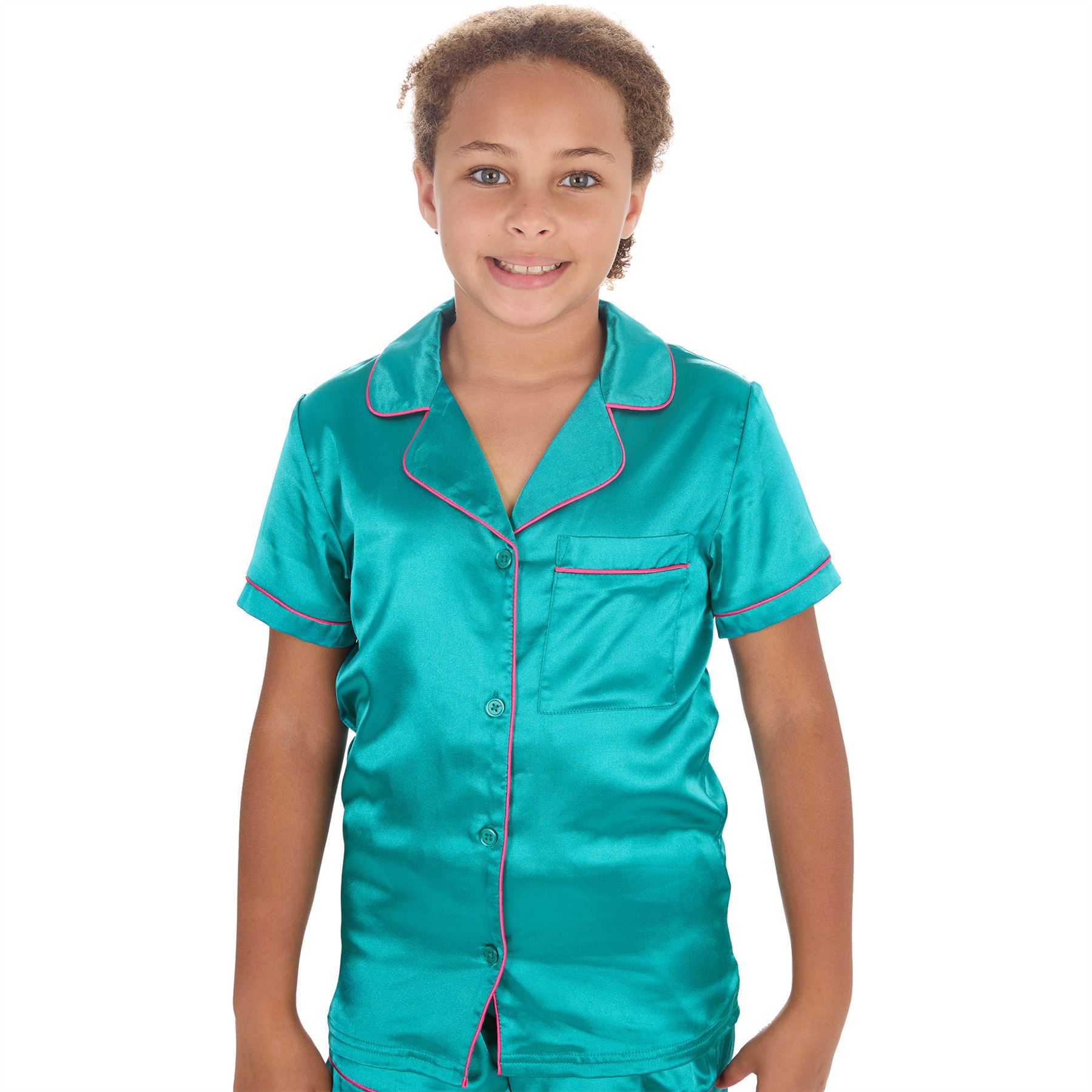 Girls Kids Satin Pyjamas Button Front Top and Shorts Pyjama Set Age 9-13 Years - Picture 9 of 9