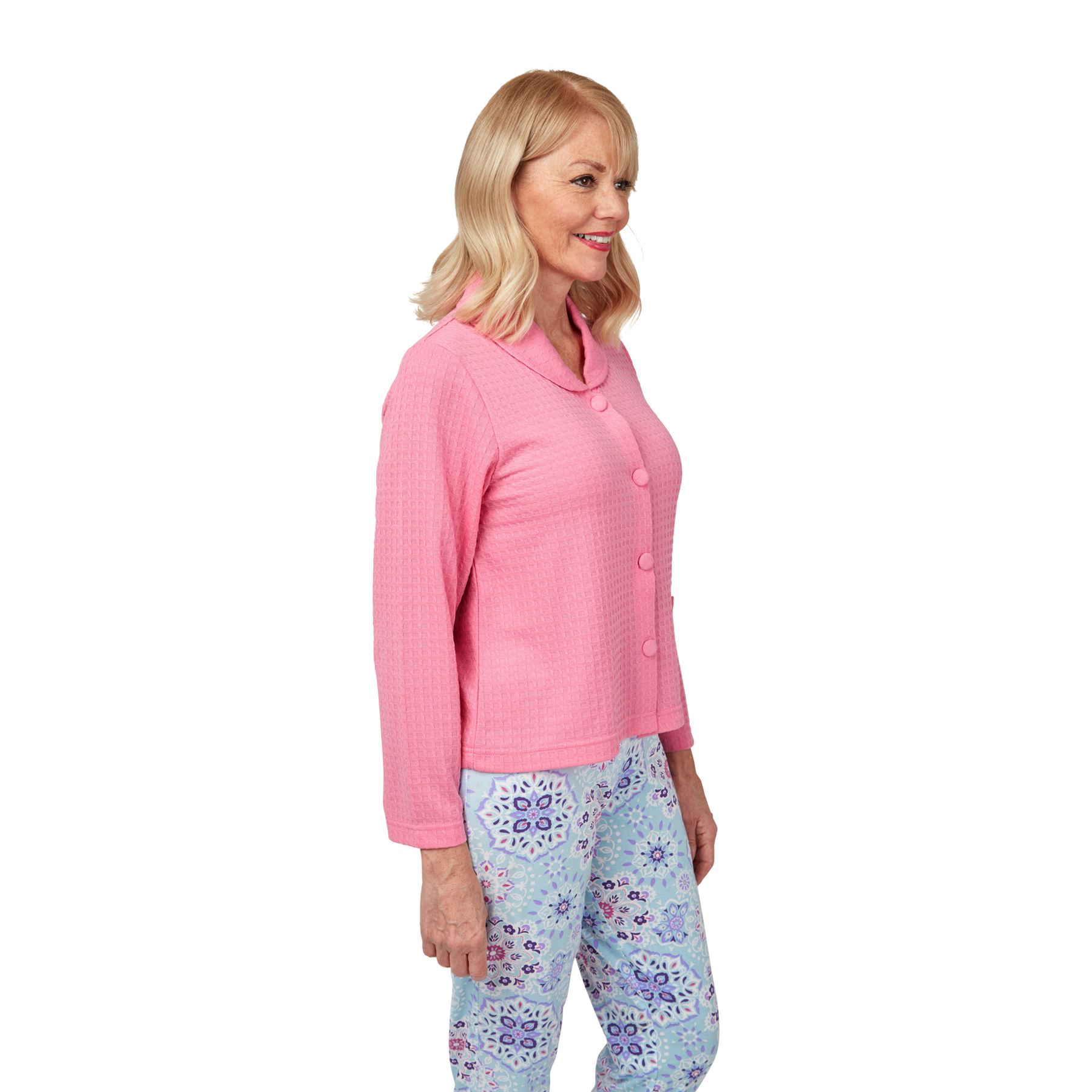 Ladies Button Through Bedjacket Womens Lightweight Waffle Nightwear Top - Picture 5 of 5