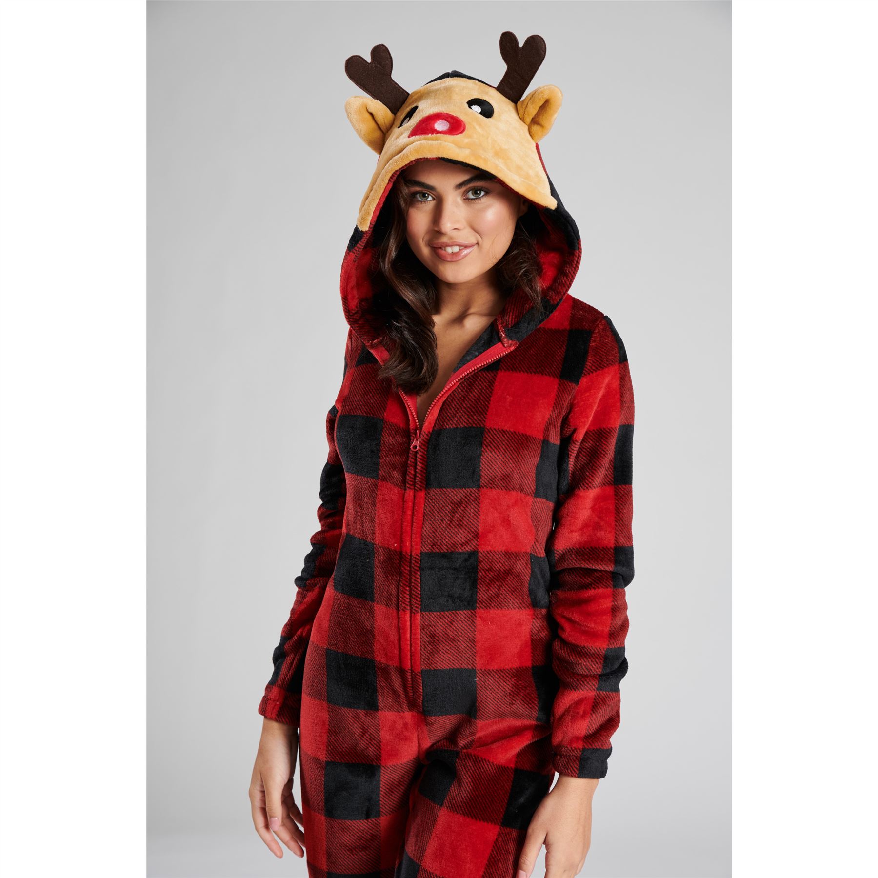 Ladies Christmas Fleece All In One Adult Womens Jumpsuit Xmas Pyjamas Size 8-22 - Picture 9 of 22