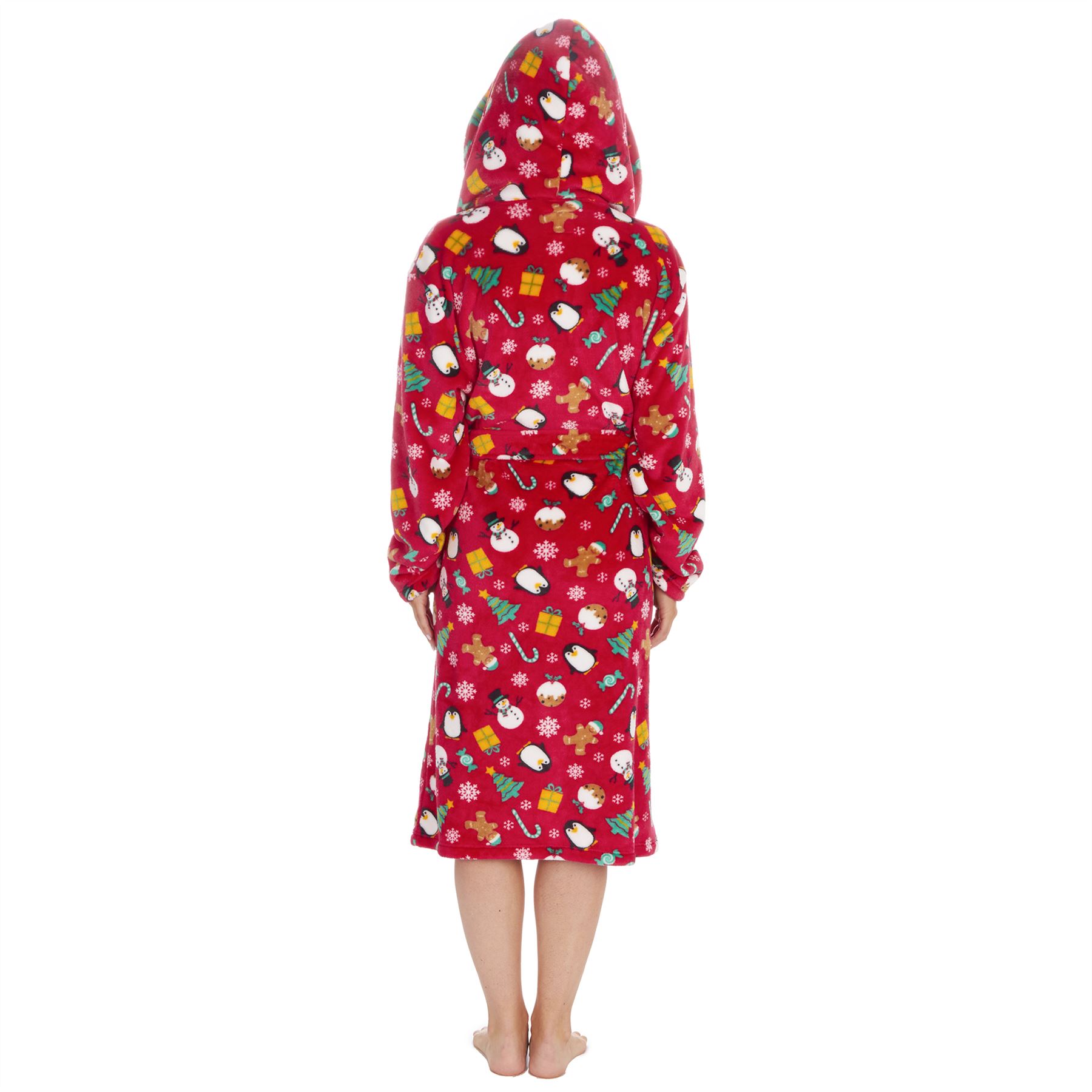 Christmas Dressing Gown Robe Xmas Mens Womens Unisex Red Navy Fleece Nightwear - Picture 30 of 36