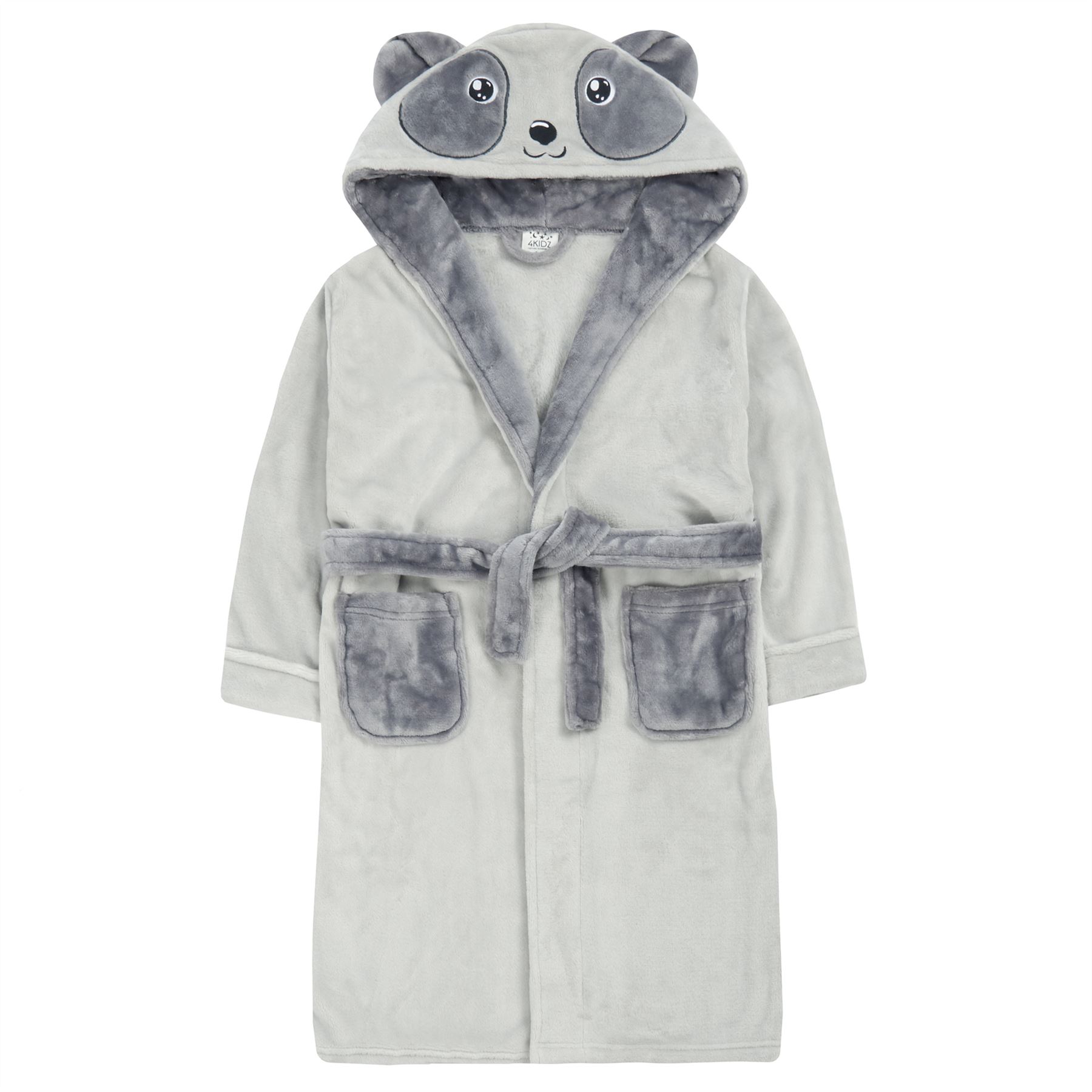 Girls Panda Dressing Gown Novelty Hooded Soft Fleece Grey Robe Age 7-13 Years - Picture 16 of 18
