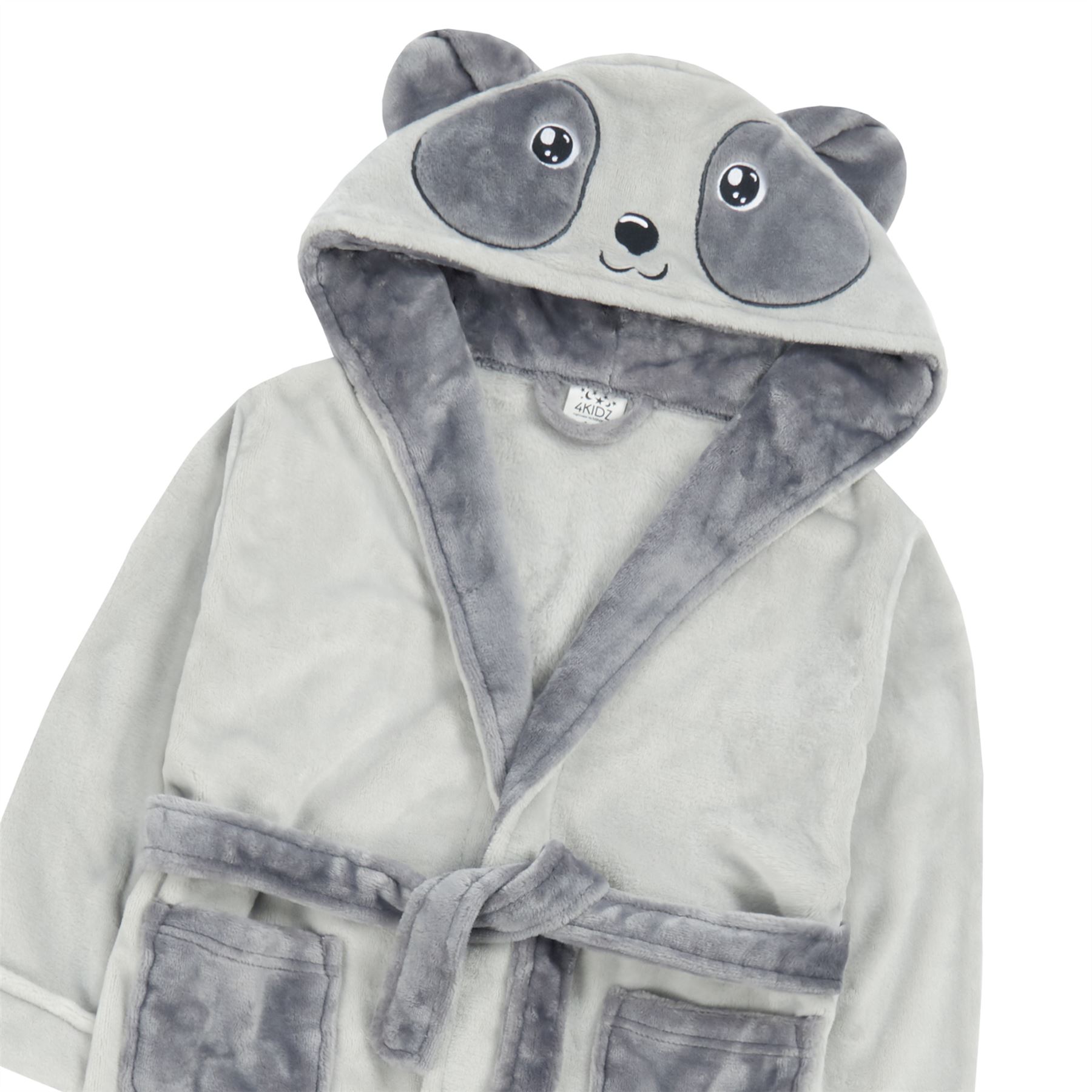 Girls Panda Dressing Gown Novelty Hooded Soft Fleece Grey Robe Age 7-13 Years - Picture 18 of 18