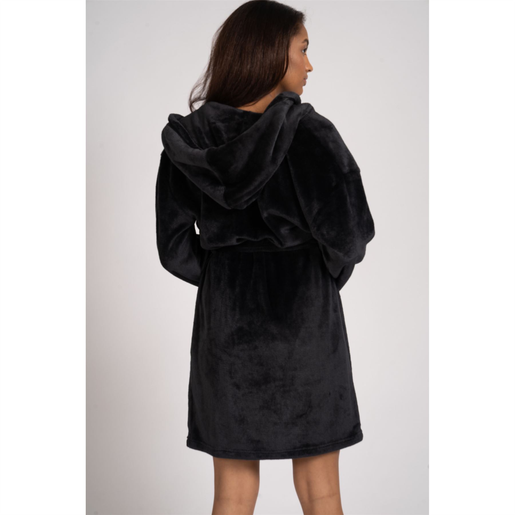 Ladies Super Soft Hooded Fleece Robe Dressing Gown - Picture 16 of 75