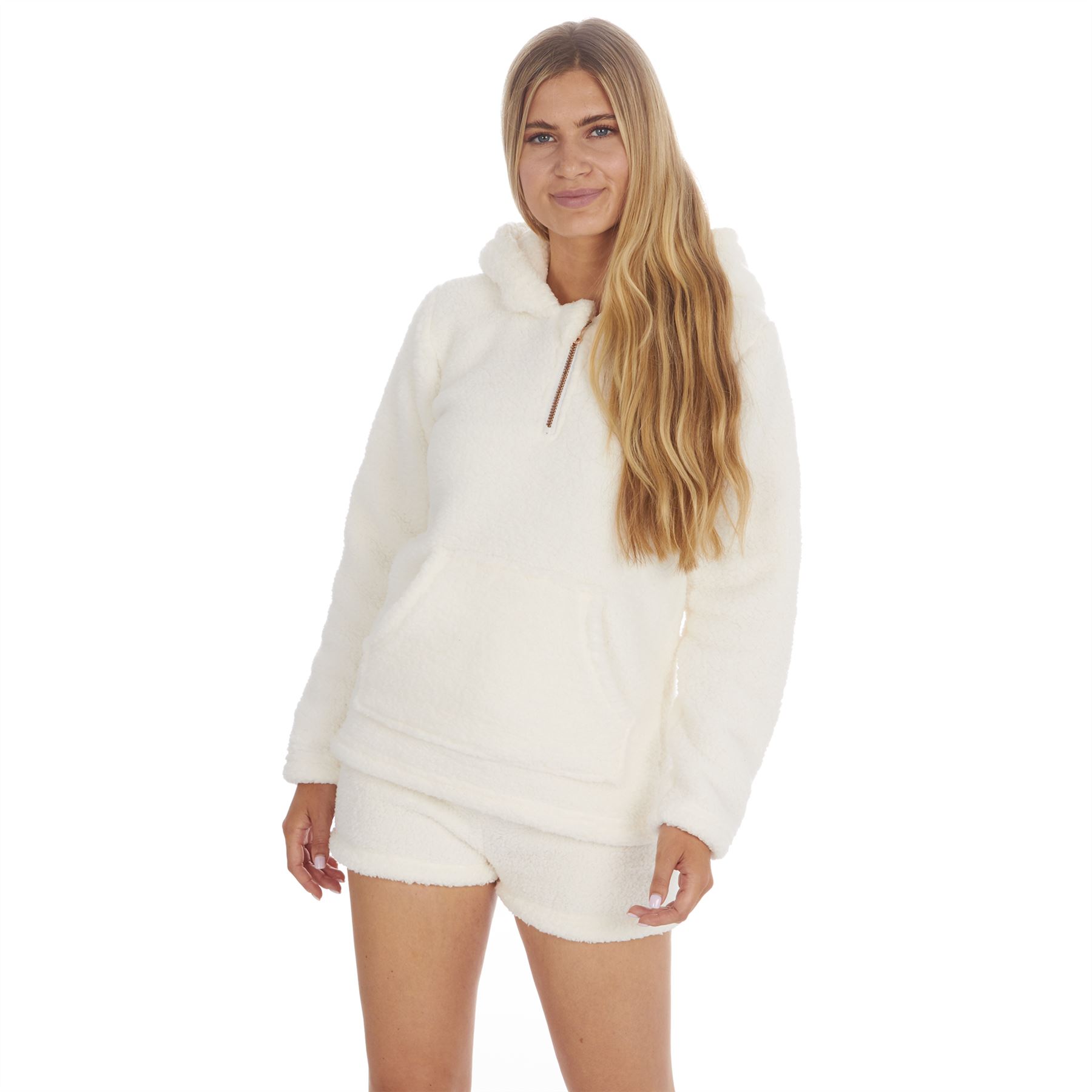Damen weicher dicker Sherpa Kapuze Borg Fleece Hoodie Pullover Hoody Lounge Top - Bild 7 von 15