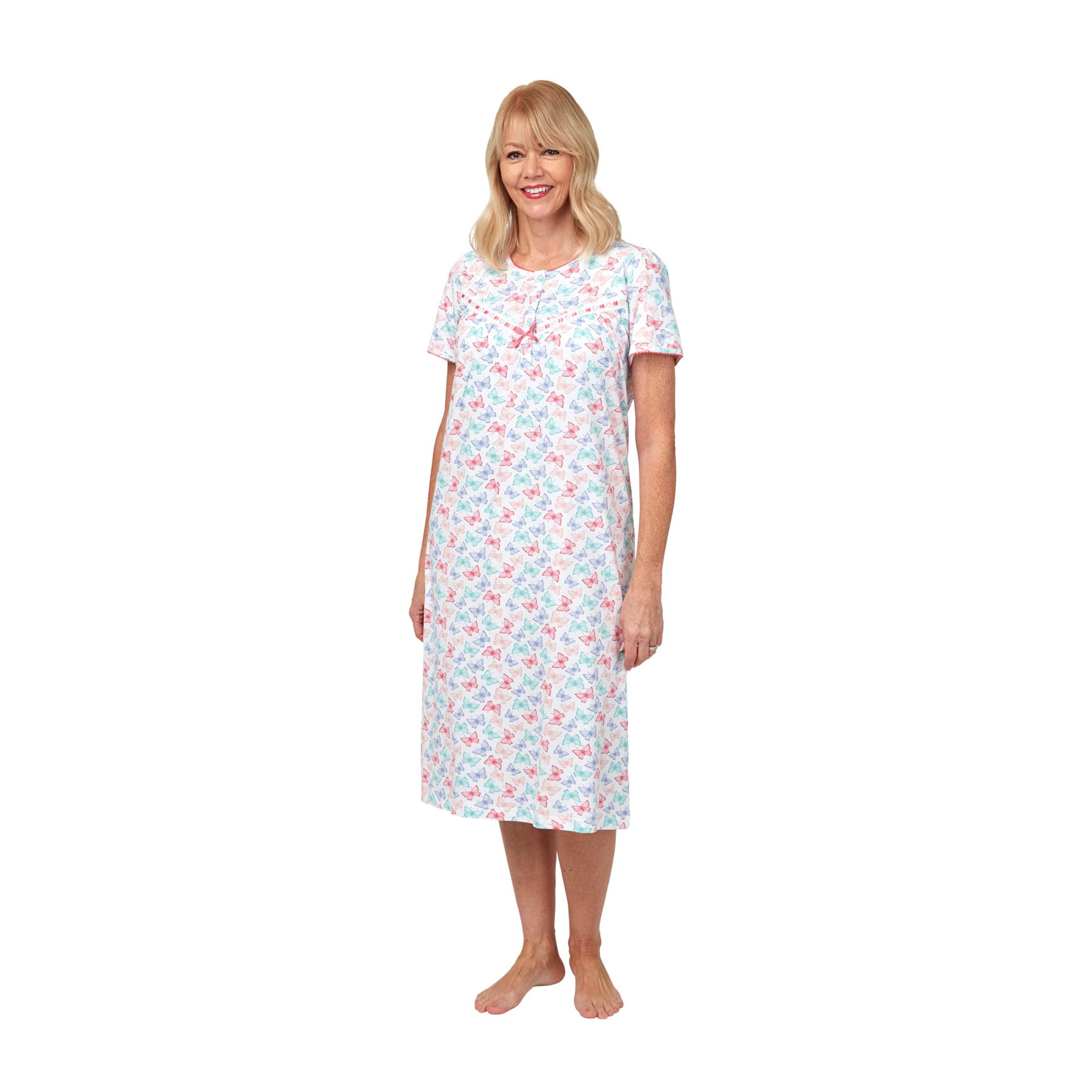 Womens 100% Cotton Nightdress Ladies Short Sleeve Nightie White Size 12-26 - Picture 4 of 4