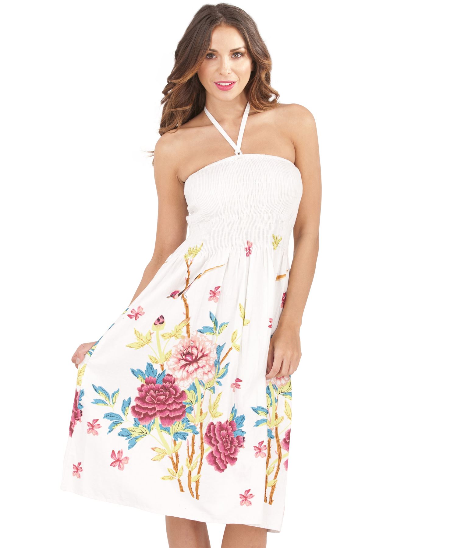 Womens Ladies Summer Beach Cotton Bandeau Strapless Dress Maxi Skirt