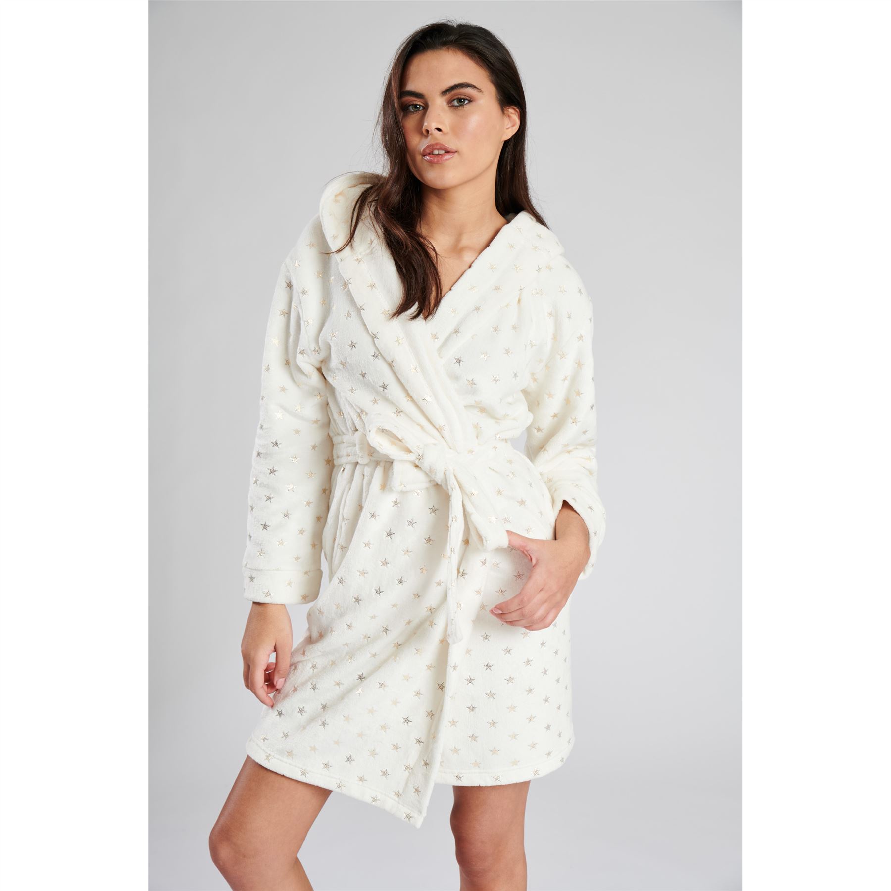 Ladies Super Soft Hooded Fleece Robe Dressing Gown - Picture 49 of 75