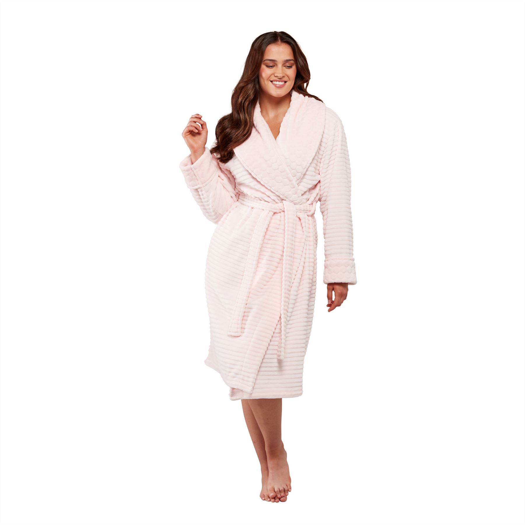 Womens Dressing Gown Ladies Cut Out Shawl Collar Fleece Super Soft Robe UK 10-20 - Picture 27 of 31