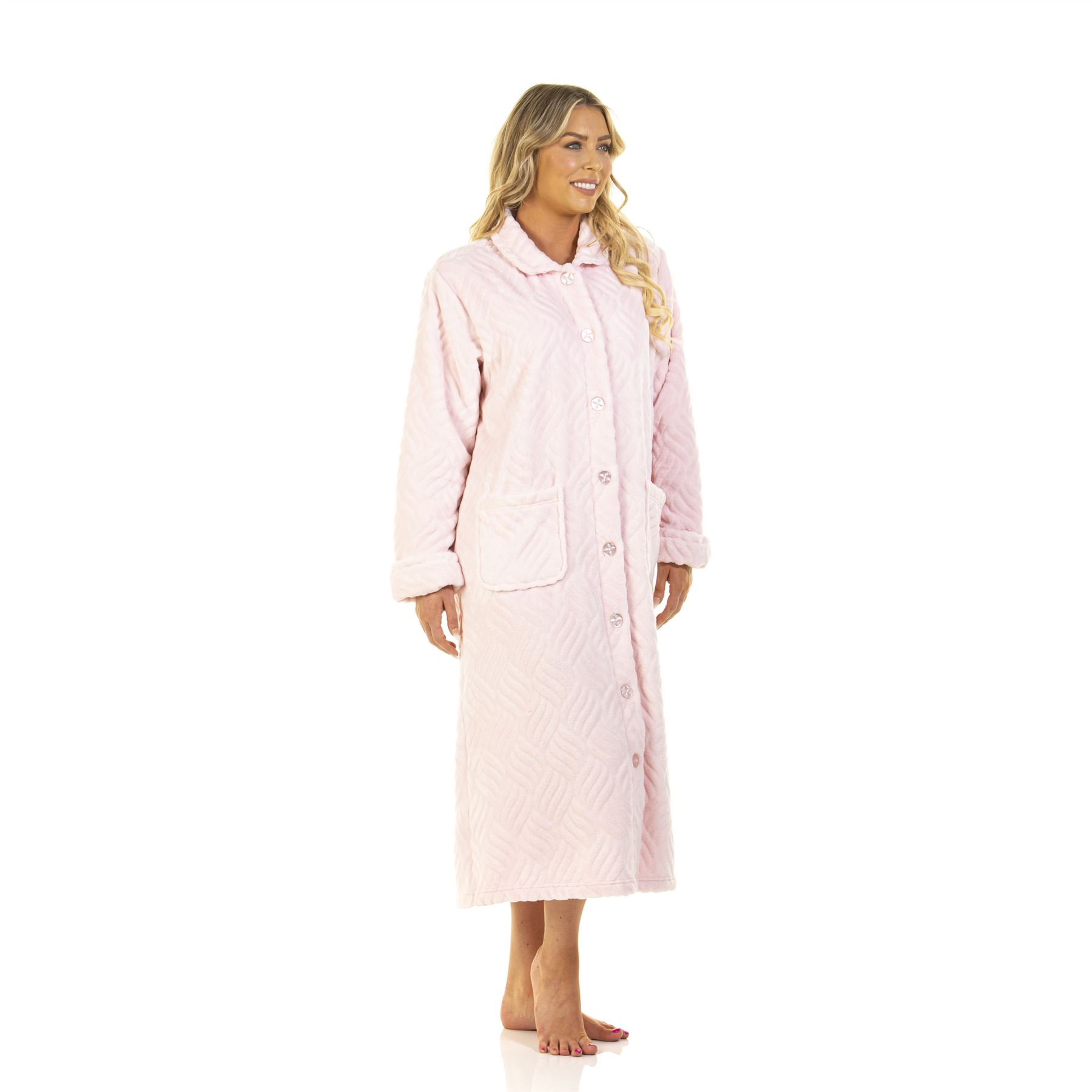 Womens/Ladies Fleece Button Through Robe/Dressing Gown Size 10-24 - Picture 12 of 21