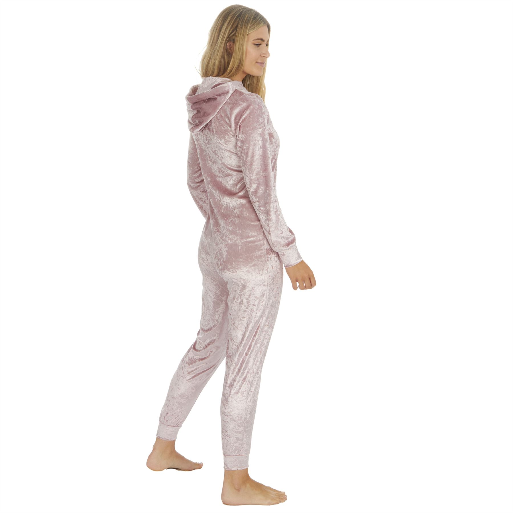 Ladies Crushed Velvet 1Onesie All In One Hooded Pyjamas Size 8-22 - Picture 13 of 13