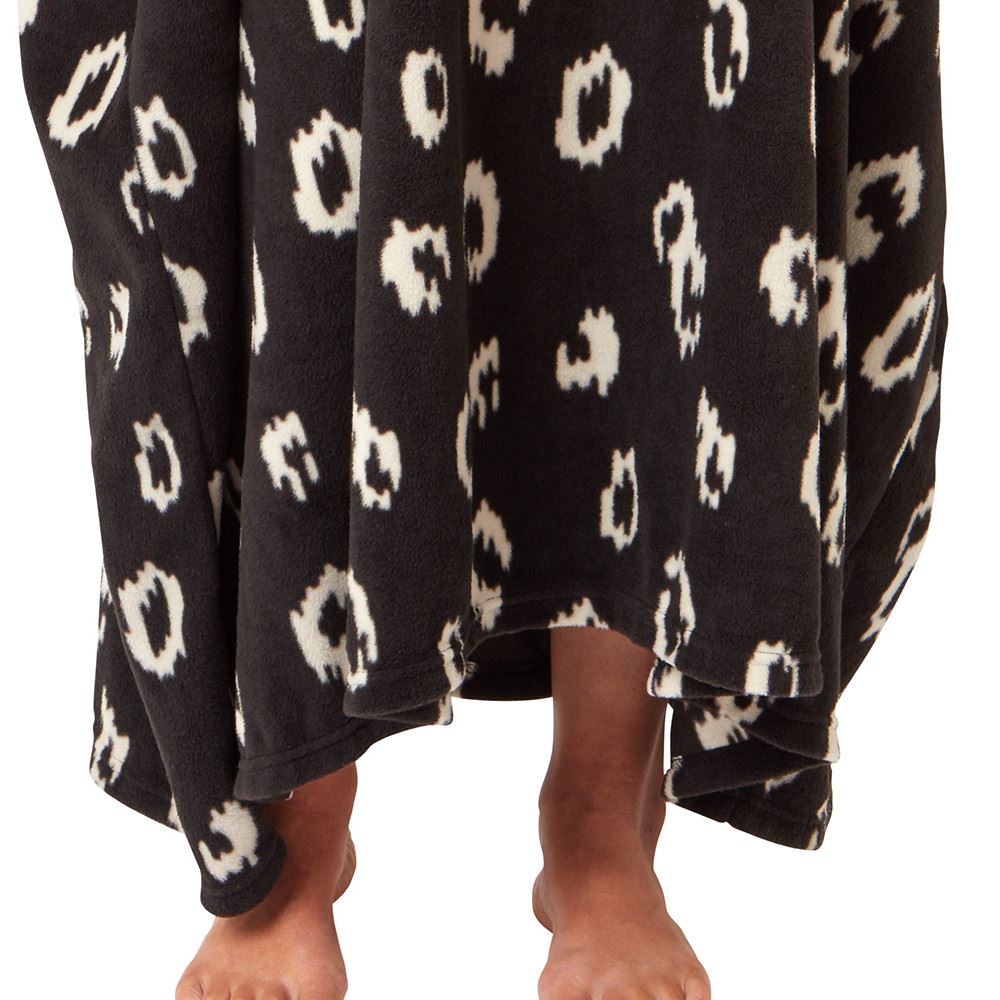 Womens Oversized Poncho Animal Print Fleece Hooded Blanket Black Teal Robe - Picture 14 of 18