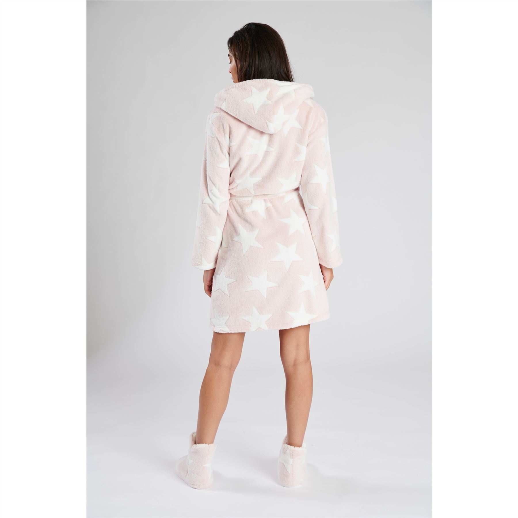 Ladies Super Soft Hooded Fleece Robe Dressing Gown - Picture 58 of 75