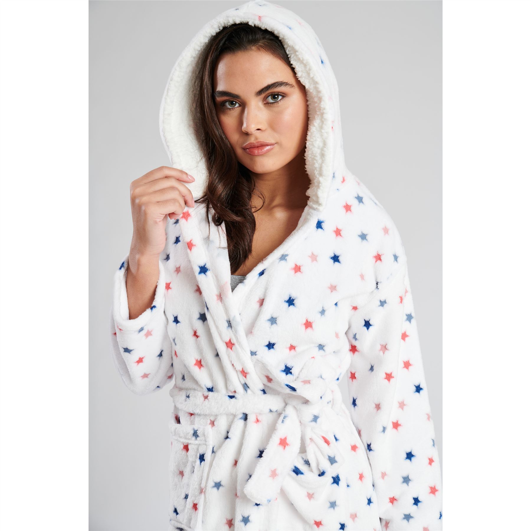 Ladies Super Soft Hooded Fleece Robe Dressing Gown - Picture 73 of 75