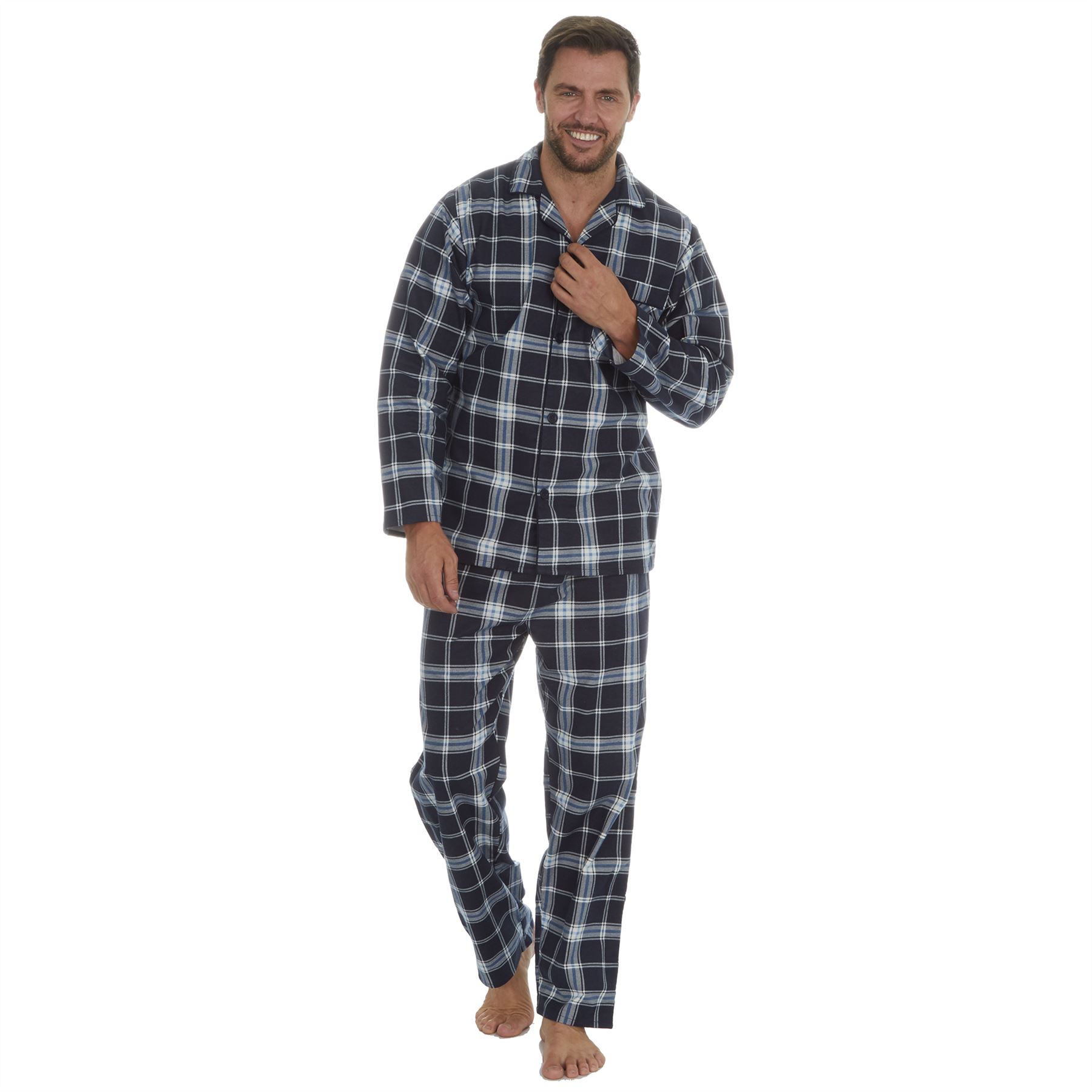 Mens Flannel Pyjamas 100% Brushed Cotton Check Pajama Set Traditional PJs - Picture 23 of 25