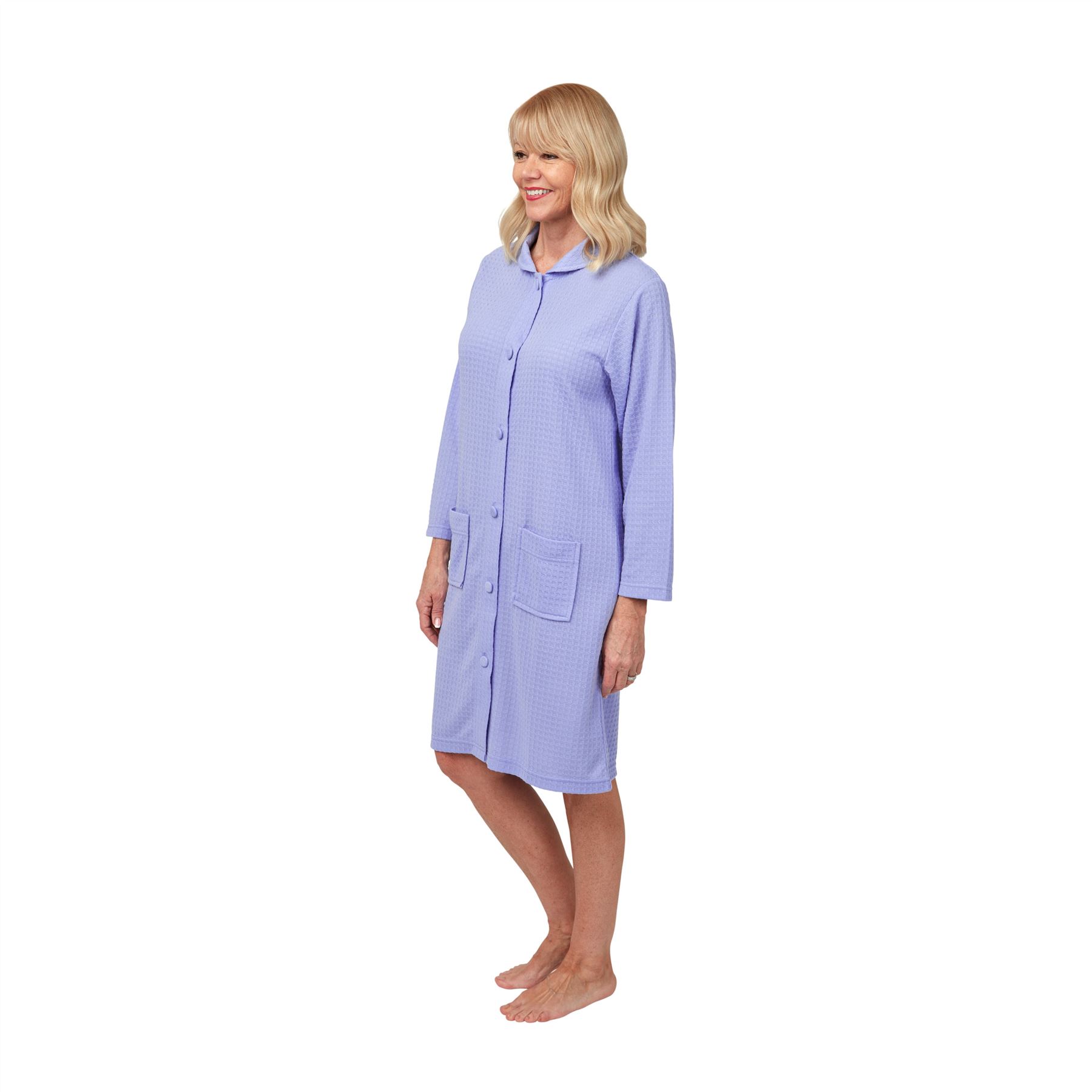 Womens Button Through Robe Ladies Lightweight Waffle Gown Housecoat Size 10-20 - Picture 3 of 5