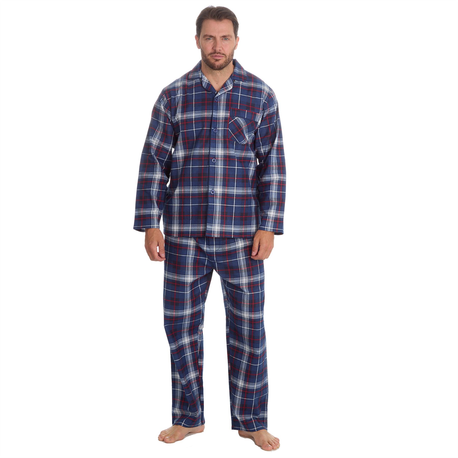 Mens Flannel Pyjamas 100% Brushed Cotton Check Pajama Set Traditional PJs - Picture 13 of 25