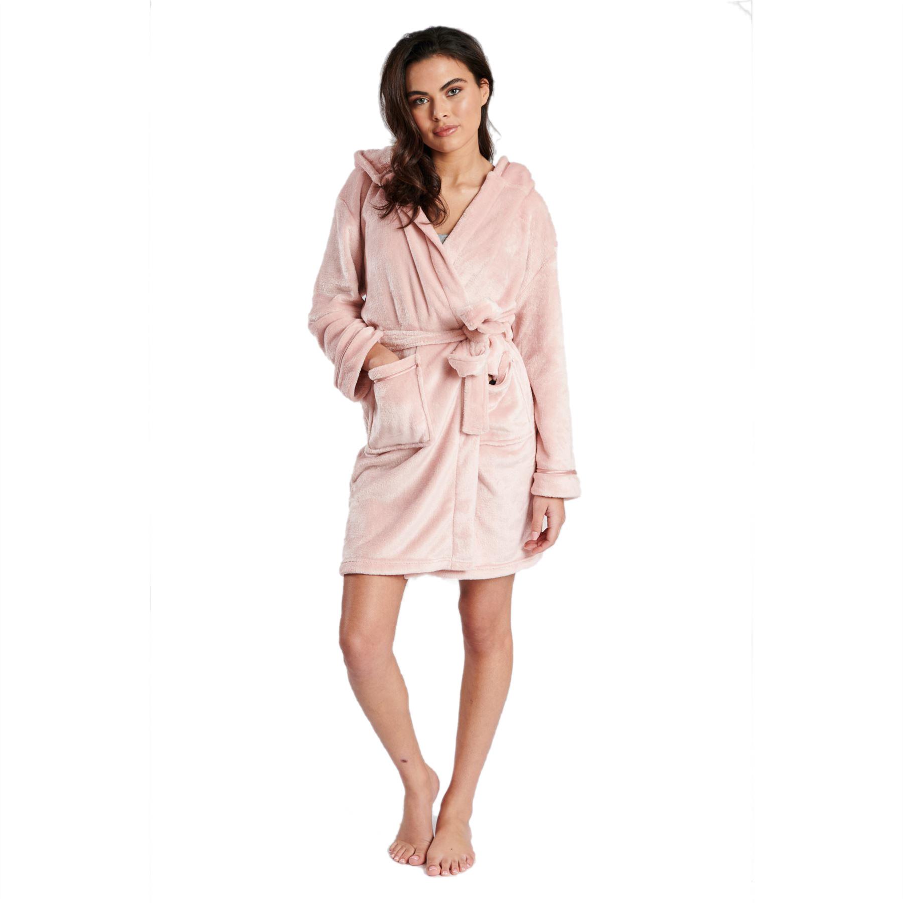 Ladies Super Soft Hooded Fleece Robe Dressing Gown - Picture 18 of 75