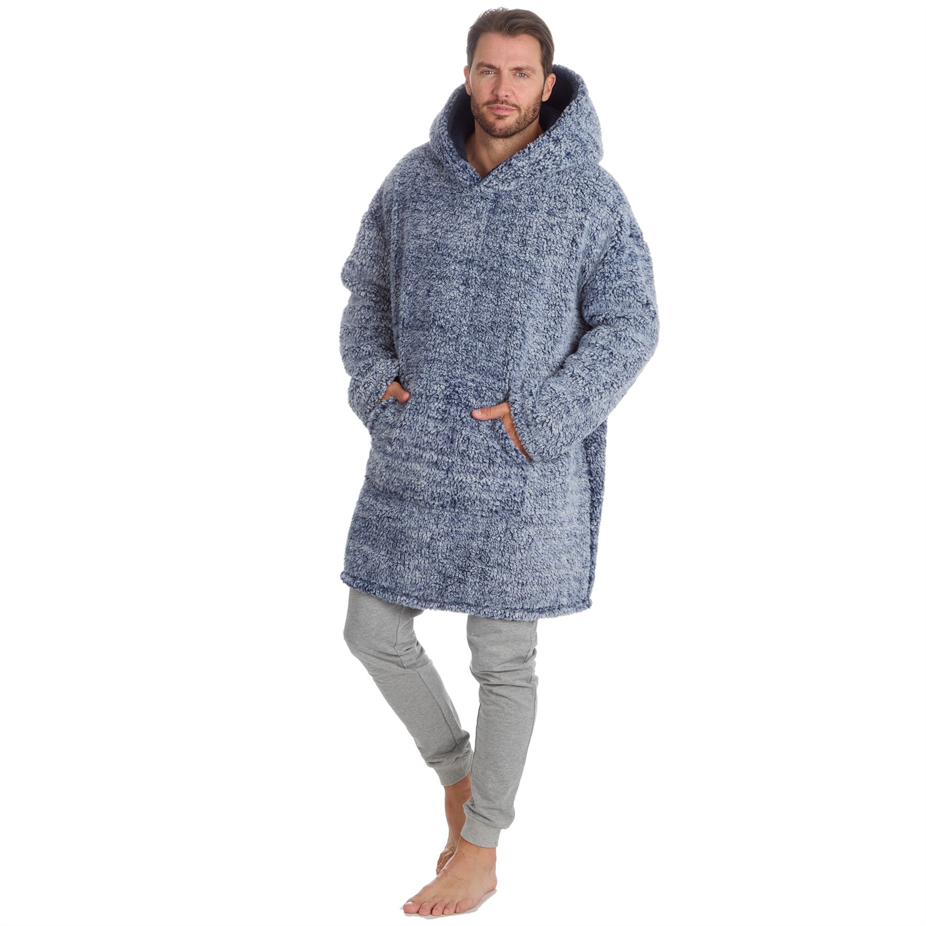 Mens Sherpa Fleece Hoodie Adults Frosted Oversized Warm Winter Nightwear - Picture 14 of 15