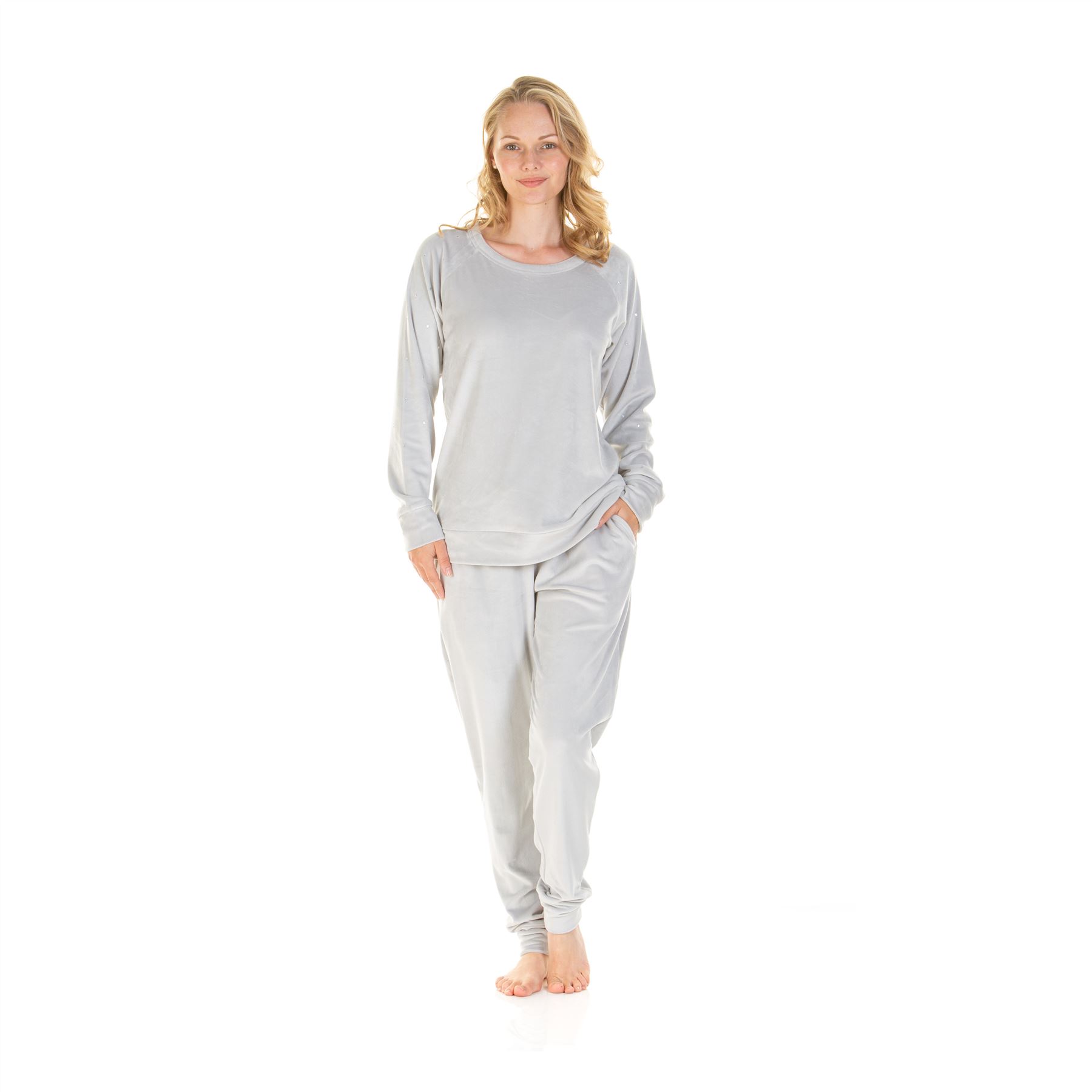 Ladies Velour Pyjamas Diamond Sequin Pyjama Set Size 8-22 - Picture 21 of 37
