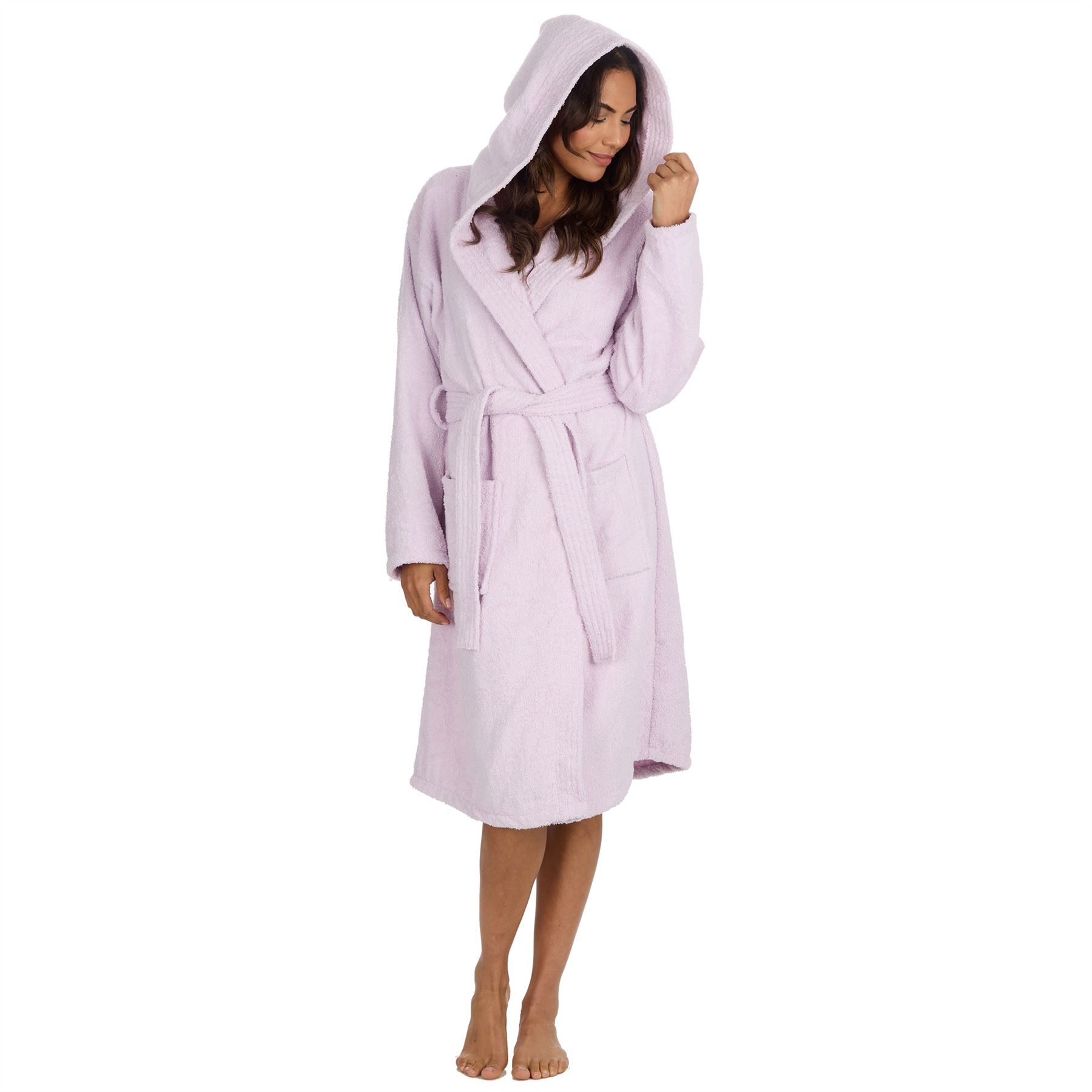 Womens Cotton Towelling Robe Hooded Bath Robe Dressing Gown  - Picture 22 of 26
