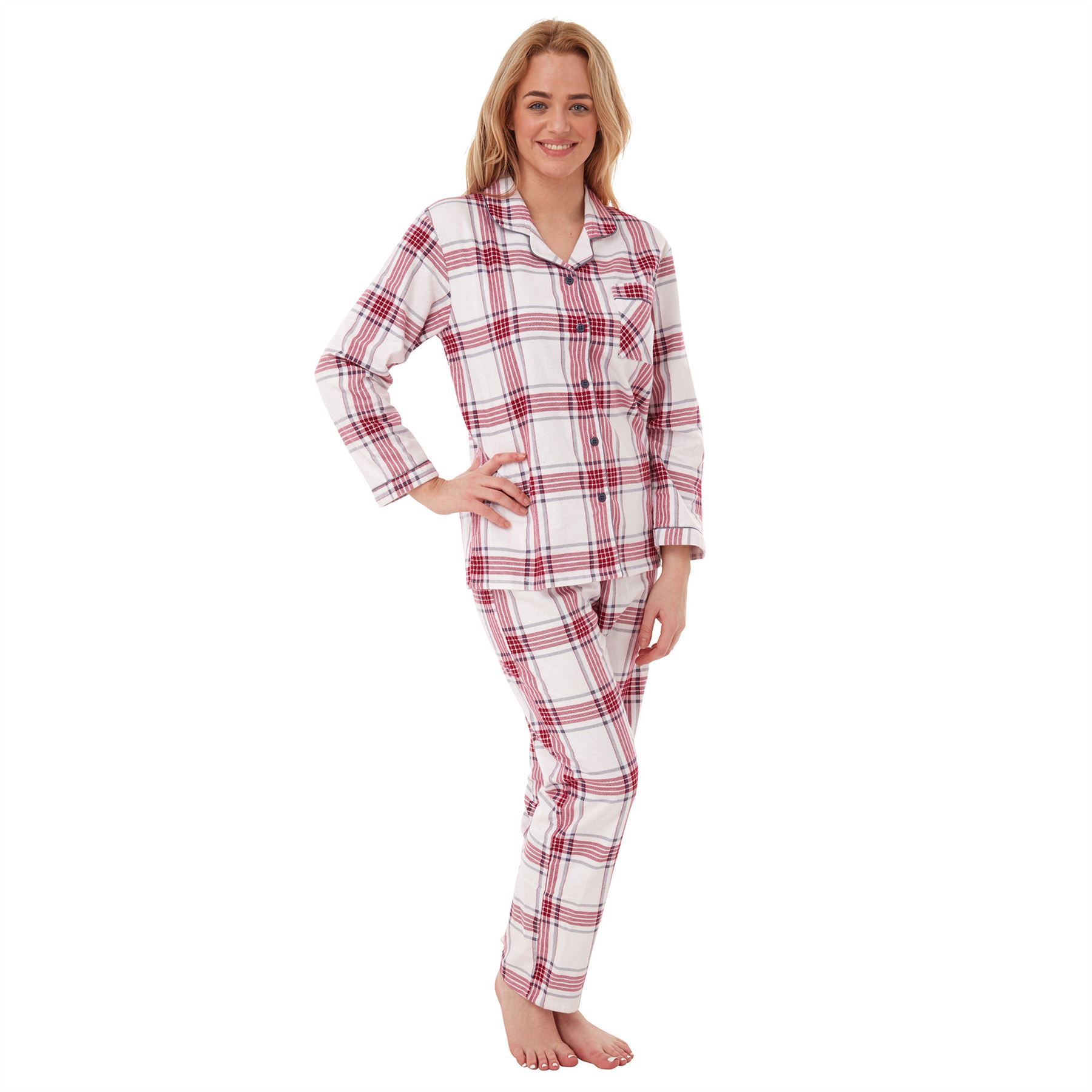 Ladies/Womens 100 Brushed Cotton Pyjama Set Pyjamas PJ Set Size 822