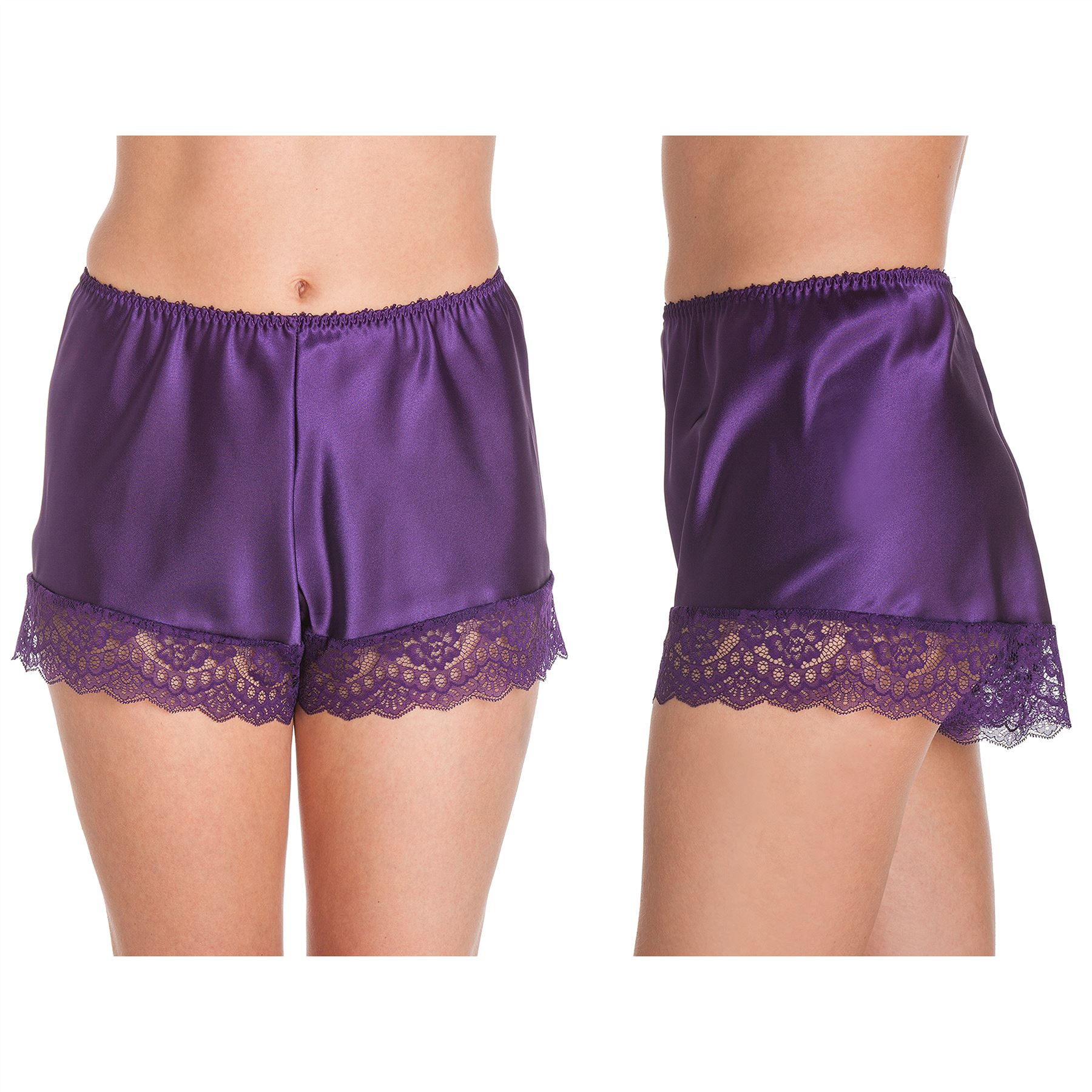 Satin French Knickers Ladies Deep Lace Silky Shorts Briefs Sexy Pyjamas - Picture 19 of 21