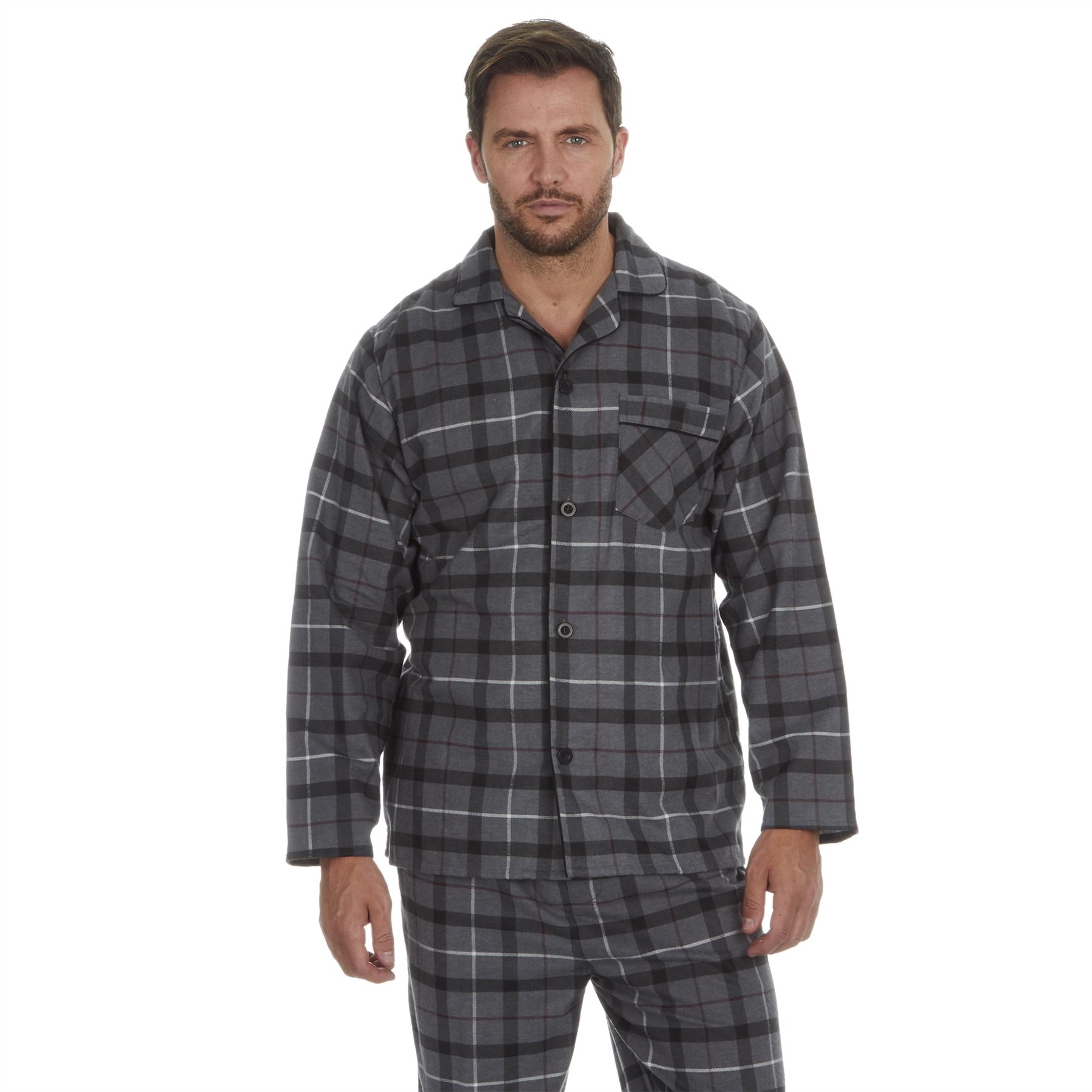Mens Flannel Pyjamas 100% Brushed Cotton Check Pajama Set Traditional PJs - Picture 21 of 25